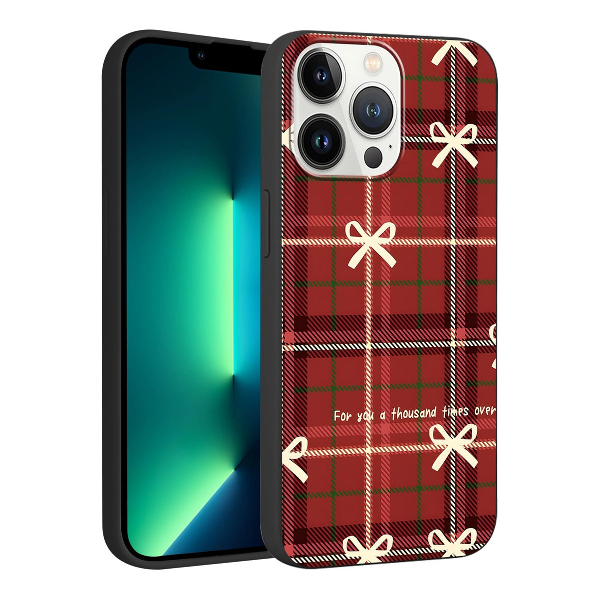 Merry Christmas Plaid Checkered Phone Case for iPhone 11 6.1", Cute Xmas Case Red Grey Scottish Tartan Grid Stripe Pattern Design Cover Shockproof Soft Silicone Protective Funda for Girl Women