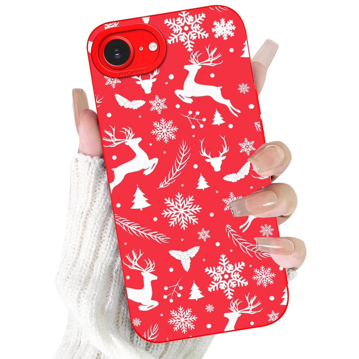 Merry Christmas Phone Case for iPhone 16 6.1，Cute Silicone Case with Xmas Tree Snowflakes, Elk Pattern，Soft Protective Shockproof Gifts for Girls Women Men Boys-Red White Snowflake