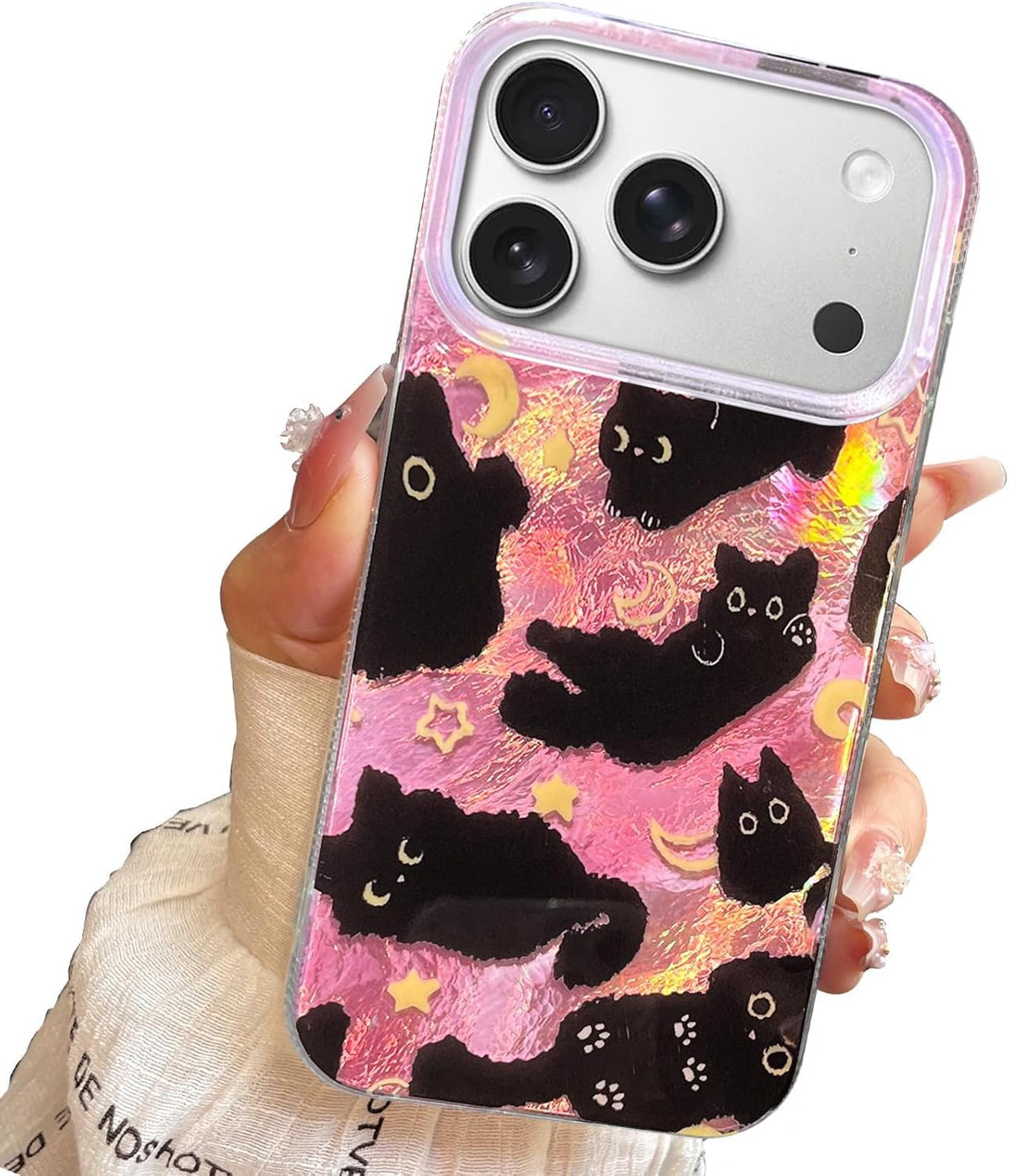 Compact Case for iPhone 15 Black cat Design,Cute Trendy Soft Slim TPU Shockproof Protective Bumper Phone Cases Cover for Women Girls Aesthetic Glitter Shiny Adorable