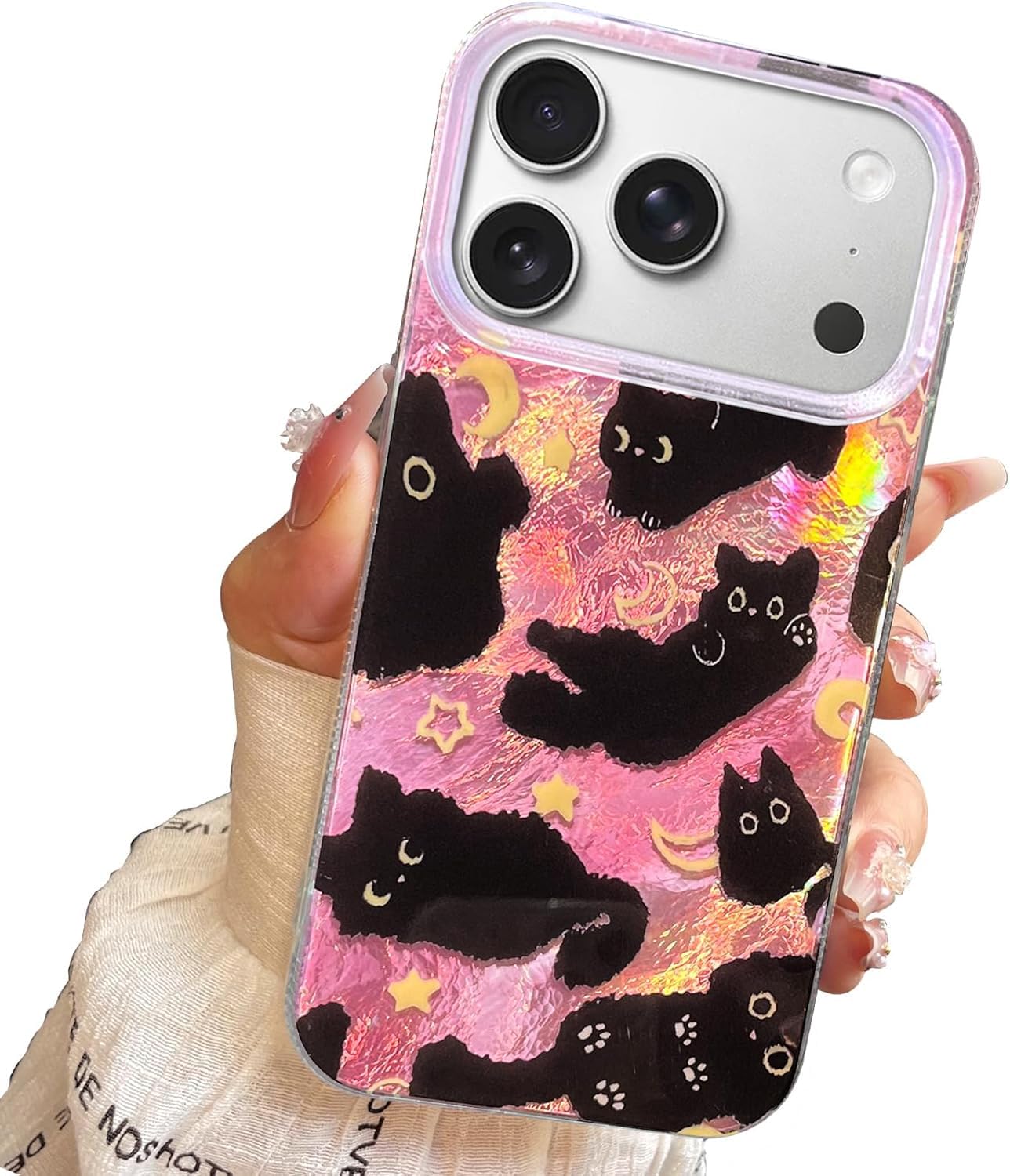 for iPhone 13 Case & iPhone 14 Case Shiny black cat-Purple Design,Cute trendy Soft Slim TPU Shockproof Protective Bumper adorable Phone Cases Cover for Women Girls Aesthetic,iphone 14/13 6.1"