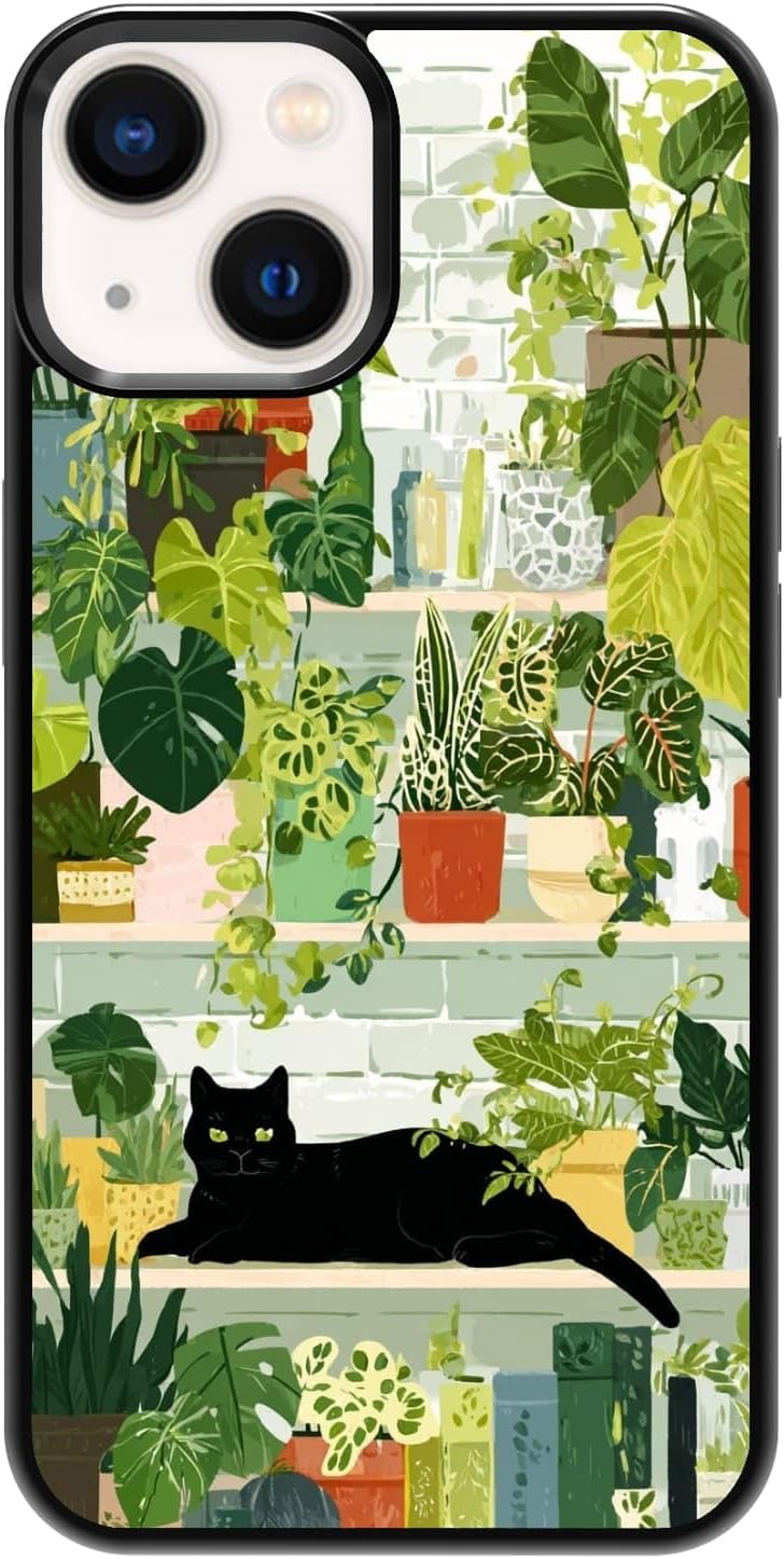 Plant Lover Black Cat Houseplants Indoor Garden Aesthetic Phone Case, Shockproof Protective Cover for iPhone 11 12 13 14 15 16 17 Pro Max Plus Mini XR 7 8 SE