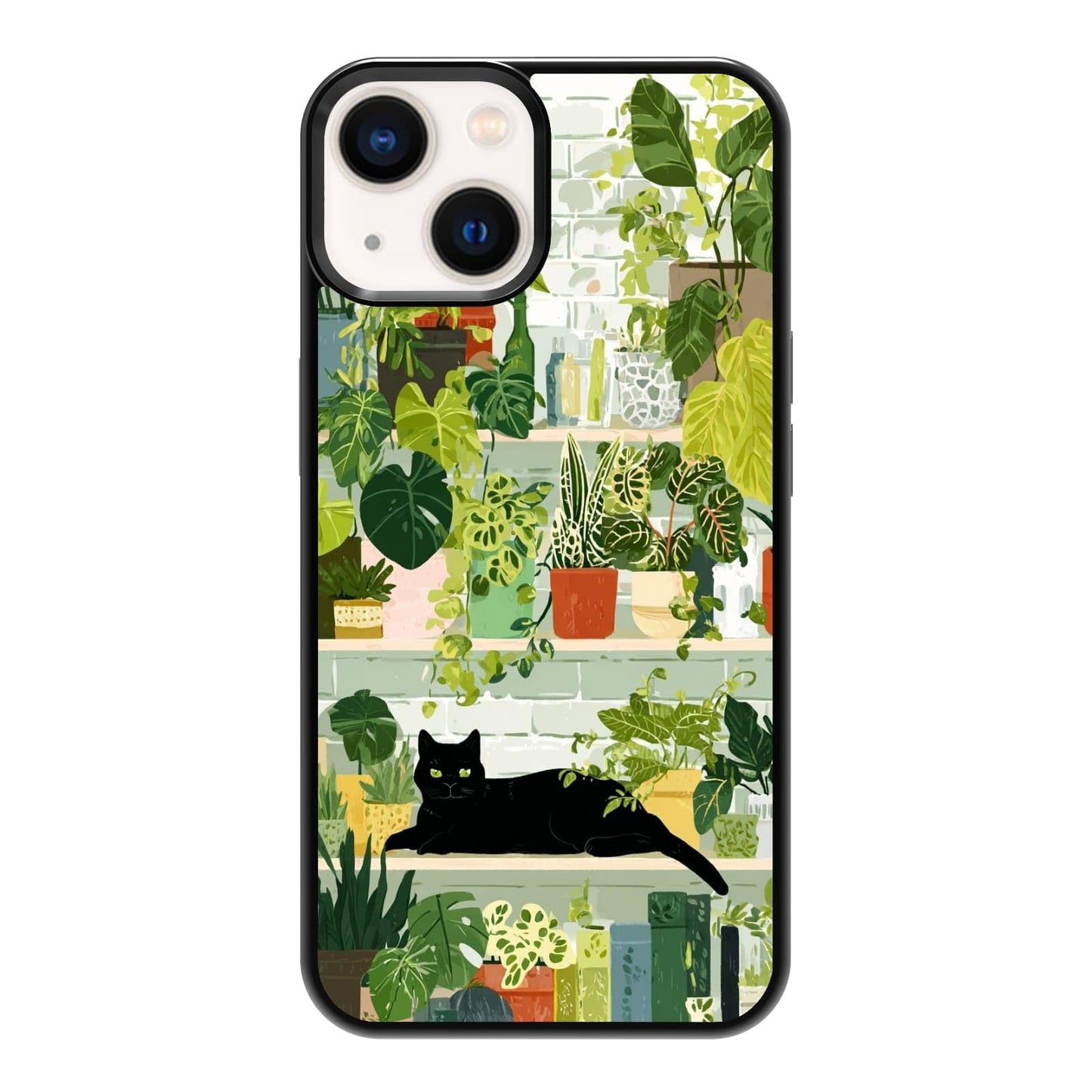 Plant Lover Black Cat Houseplants Indoor Garden Aesthetic Phone Case, Shockproof Protective Cover for iPhone 11 12 13 14 15 16 17 Pro Max Plus Mini XR 7 8 SE
