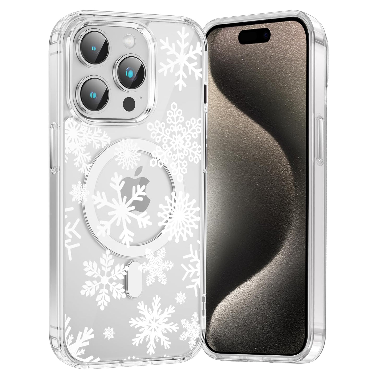 Merry Christmas Snowflake Phone Case for iPhone 13 / iPhone 14 Xmas Clear Magnetic Case 6.1", Compatible with Magsafe, Cute Winter Pattern Design Cover Shockproof Soft TPU Funda for Girl Women