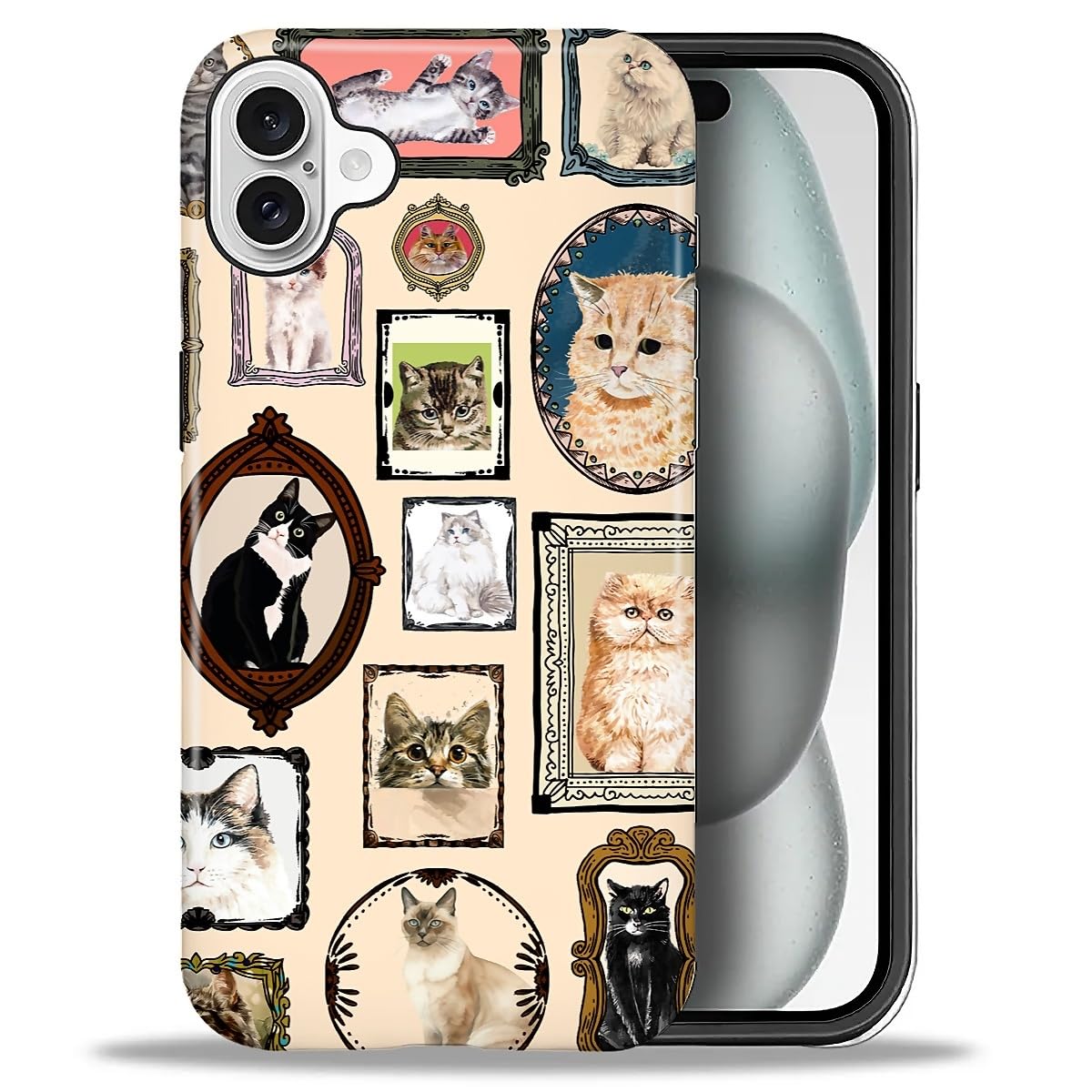 CARLOCA Case for iPhone 16 Pro,Vintage Cat Animal Pet Lover Collage Design Hybrid Dual Protection Soft TPU + Hard PC, Shockproof & Anti-Scratch Cover Men Women Stylish Protective Phone Case