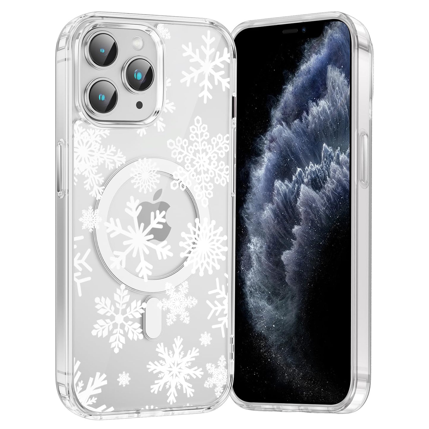 Merry Christmas Snowflake Phone Case for iPhone 13 / iPhone 14 Xmas Clear Magnetic Case 6.1", Compatible with Magsafe, Cute Winter Pattern Design Cover Shockproof Soft TPU Funda for Girl Women
