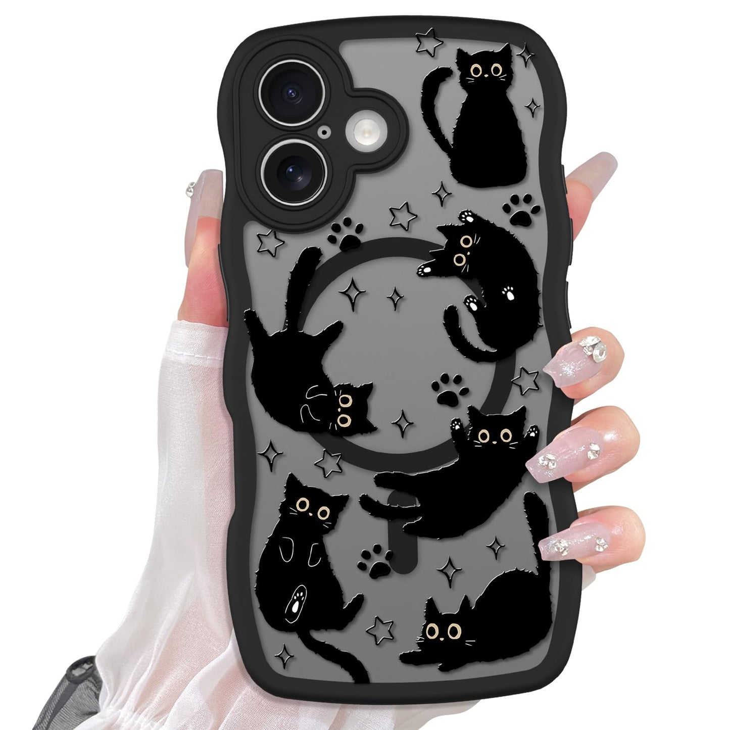 Cute Magnetic Case for iPhone 14 Case, Black Cats Pattern | Compatible with MagSafe, Soft Bumper Hard Back Kawaii Animal Aesthetic Protective Phone Cover Design for Women Girls Boys