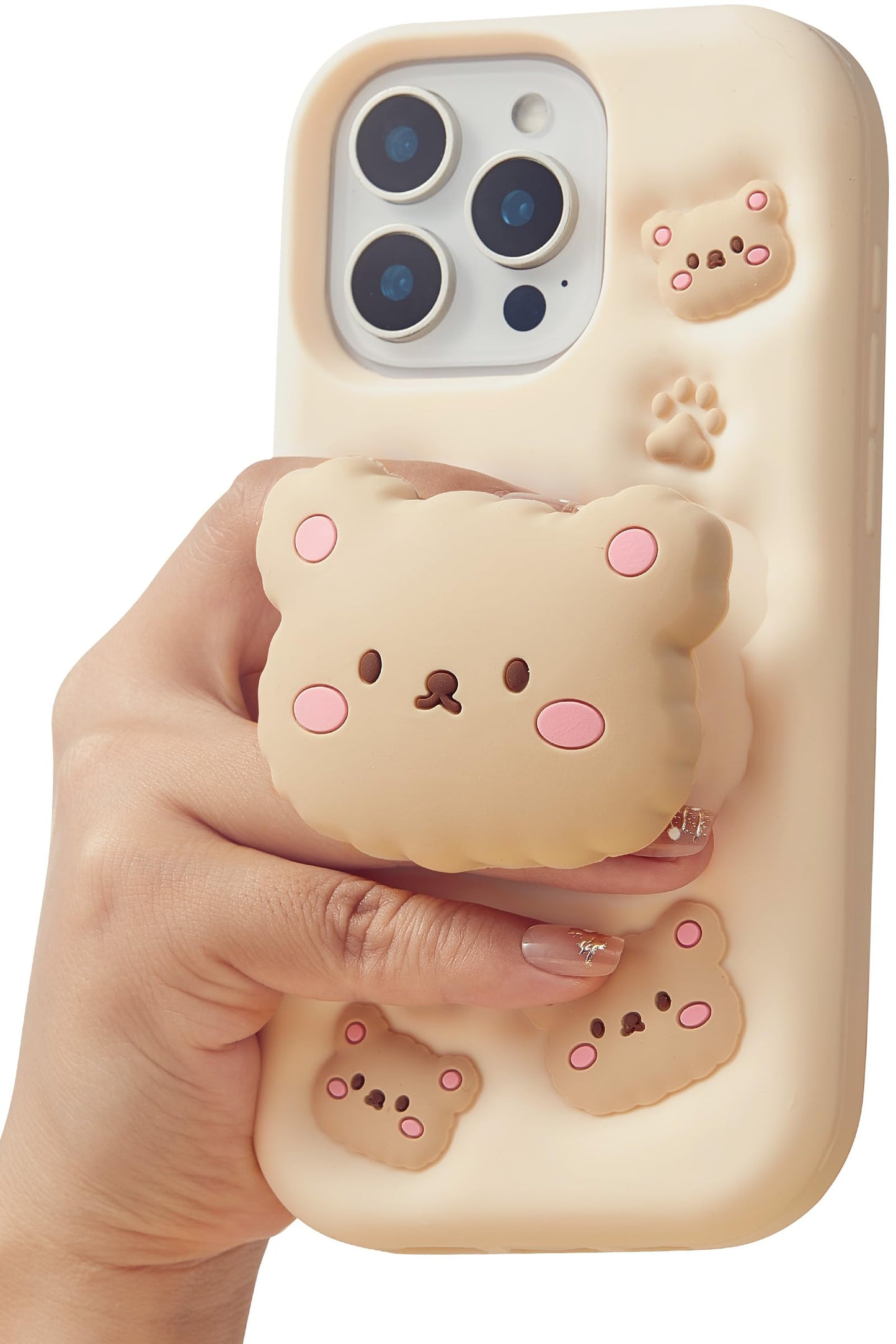 for iPhone 17 Case, Kawaii Teddy Bear Pop-Up Grip for Girls | Makes Mirror Selfies Sweeter, Cute Girly 3D Animal Style with Stand, Soft Silicone Drop Protection