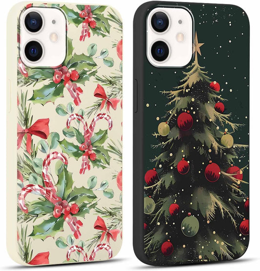 2 Pack Merry Christmas Phone Case for iPhone 12 / iPhone 12 Pro 6.1", Cute Xmas Christmas Tree Pattern Case with Candy Design Christmas Decorations Gifts Soft TPU Cover for Girl Women