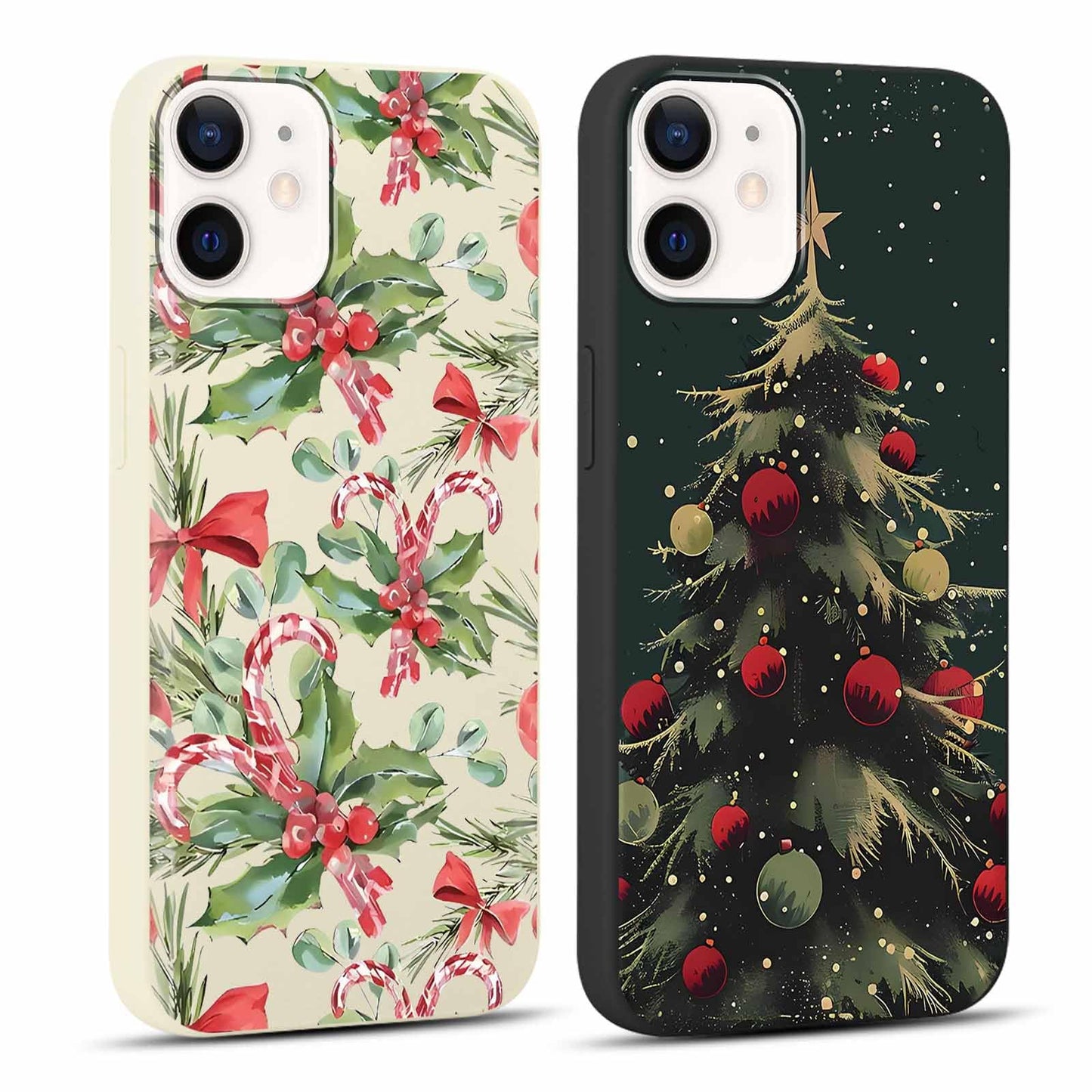 2 Pack Merry Christmas Phone Case for iPhone 16 6.1", Cute Xmas Christmas Tree Pattern Case with Candy Design Christmas Decorations Gifts Shockproof Soft Silicone Cover for Girl Women