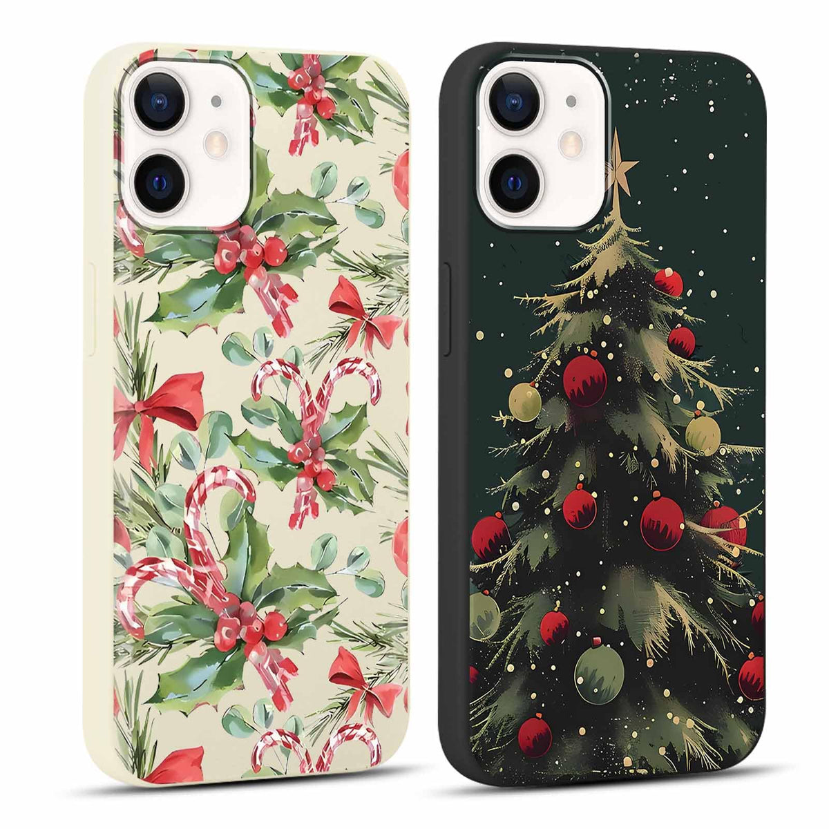 2 Pack Merry Christmas Phone Case for iPhone 16 6.1", Cute Xmas Christmas Tree Pattern Case with Candy Design Christmas Decorations Gifts Shockproof Soft Silicone Cover for Girl Women