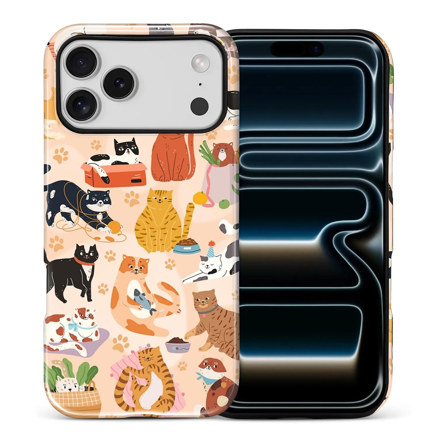 Case for iPhone 15, Shockproof Hybrid Protective Phone Case, Dual-Layer Drop Protection Anti-Scratch, Cozy Cats