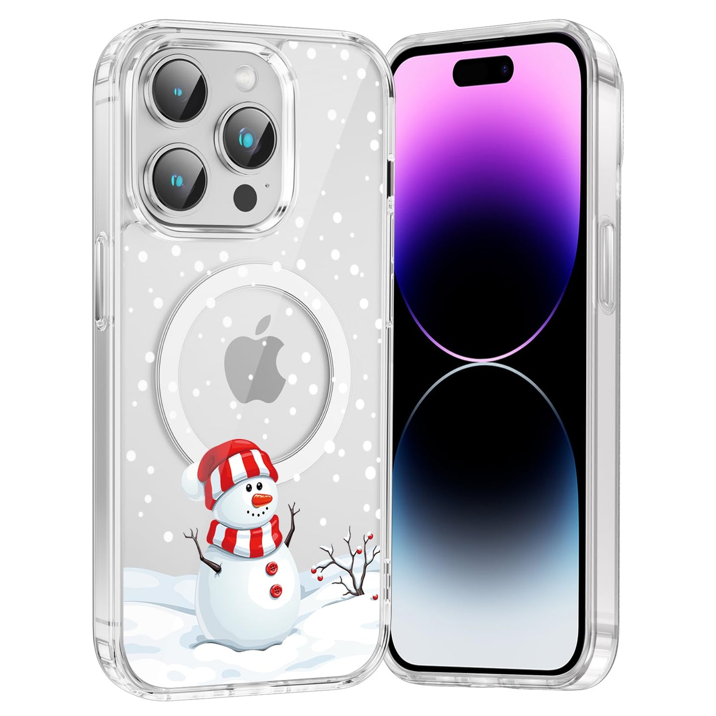 Merry Christmas Snowflake Phone Case for iPhone 13 / iPhone 14 Xmas Clear Magnetic Case 6.1", Compatible with Magsafe, Cute Winter Pattern Design Cover Shockproof Soft TPU Funda for Girl Women