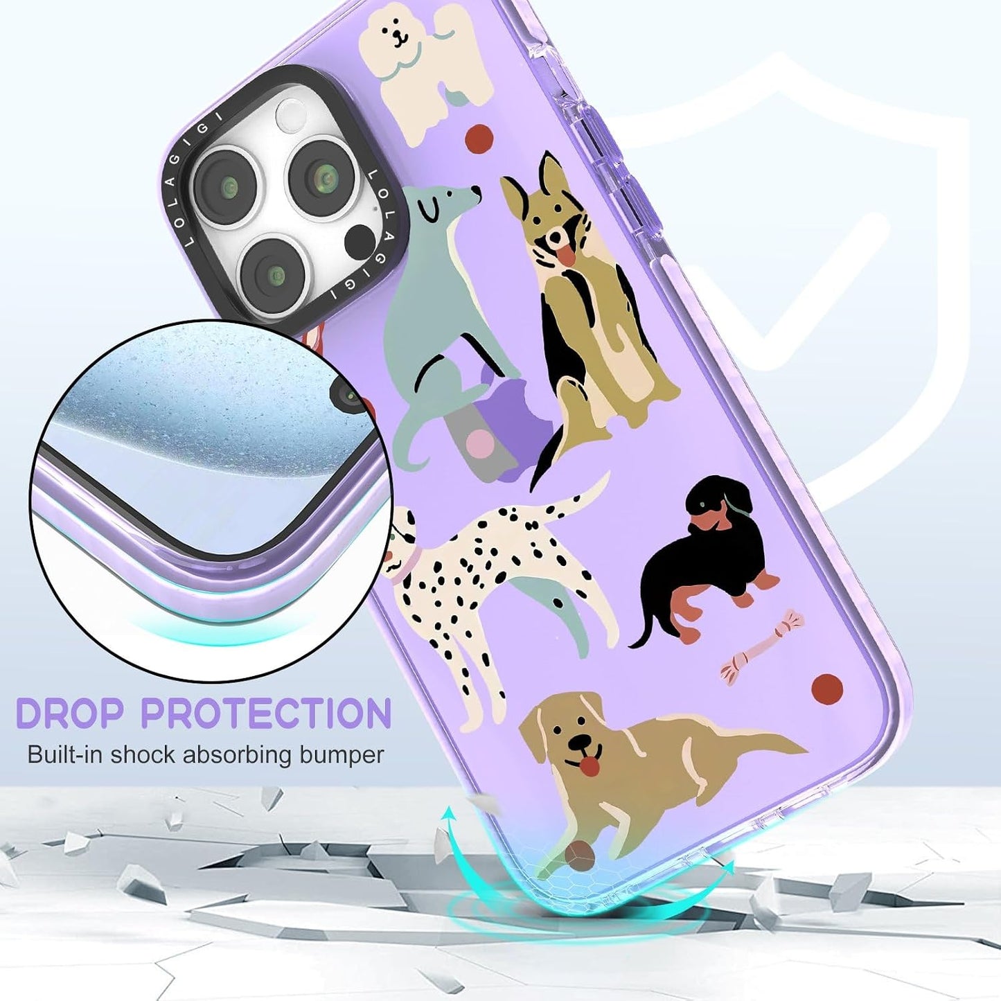 Case for iPhone 16 Pro Max Purple Cute Puppy Dog Animal Print | Kawaii Aesthetic Girly Design, Supports Wireless Charging, Shockproof Protection Soft TPU Phone Cover, 6.9"