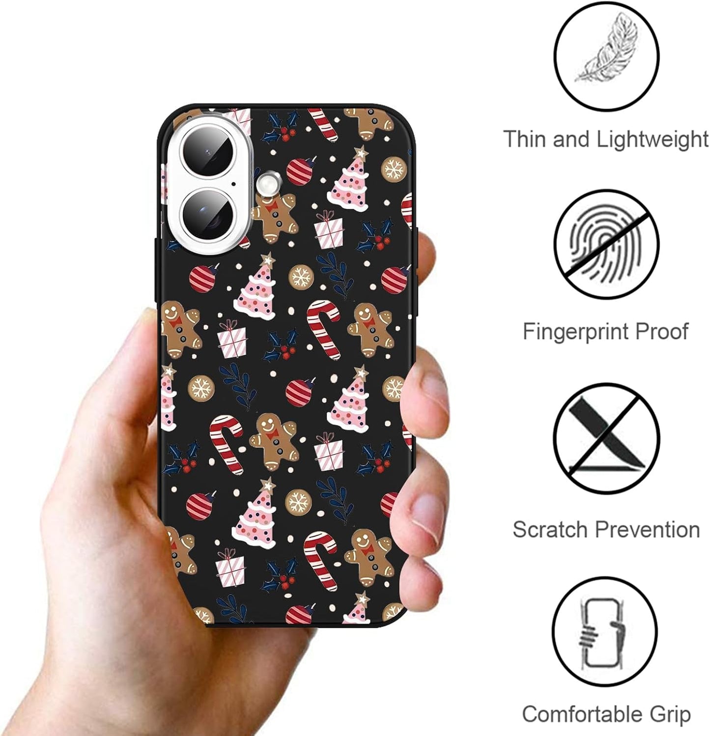2 Pack Christmas Phone Case for iPhone 16 6.1'', Cute Christmas Tree Pattern Gifts Case with Gingerbread Canes Design Soft TPU Anti-Fall Protective Slim Shockproof Cover for Girl Women Men