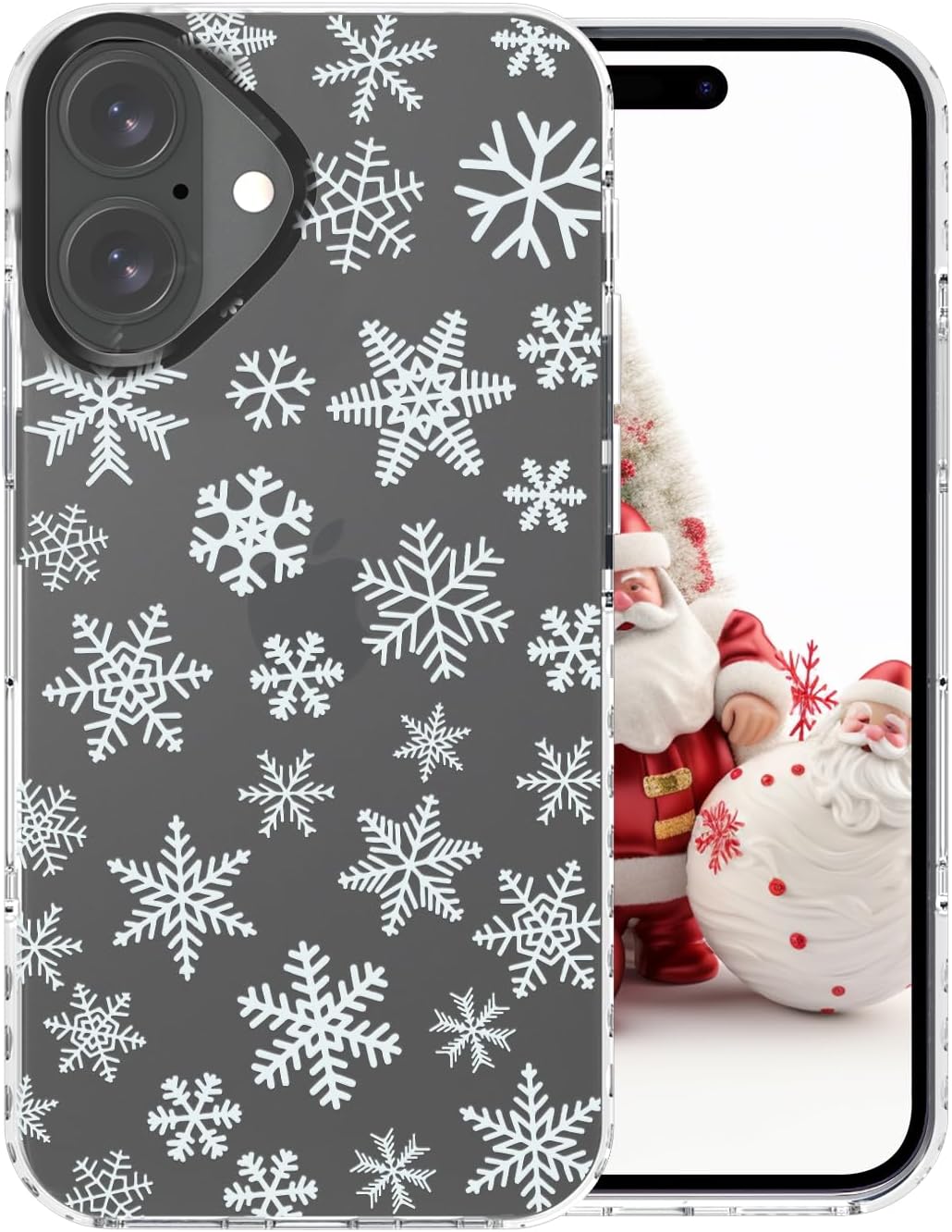 Christmas Phone Case Compatible for iPhone 16 Snowflake Case Clear TPU + Black Camera Frame Protection Winter Phone Cover for Women