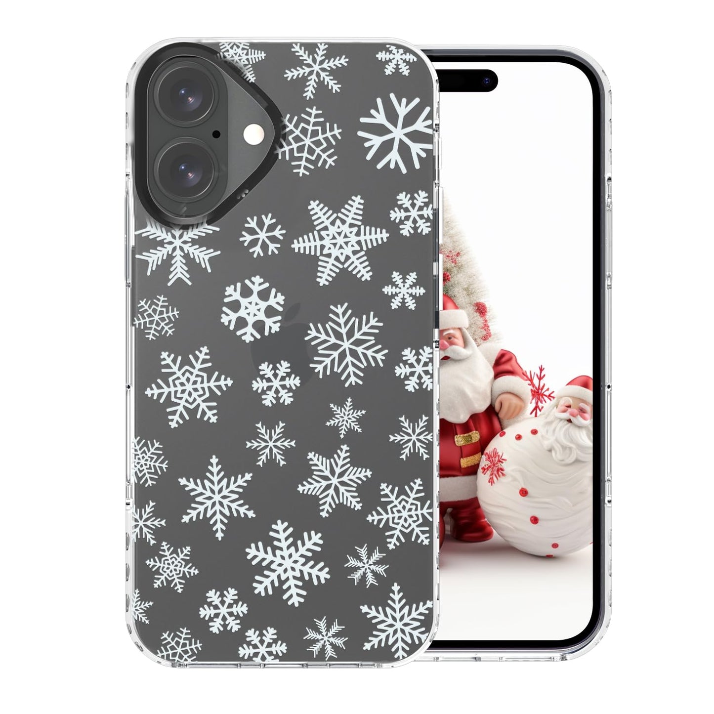 Christmas Phone Case Compatible for iPhone 16 Snowflake Case Clear TPU + Black Camera Frame Protection Winter Phone Cover for Women