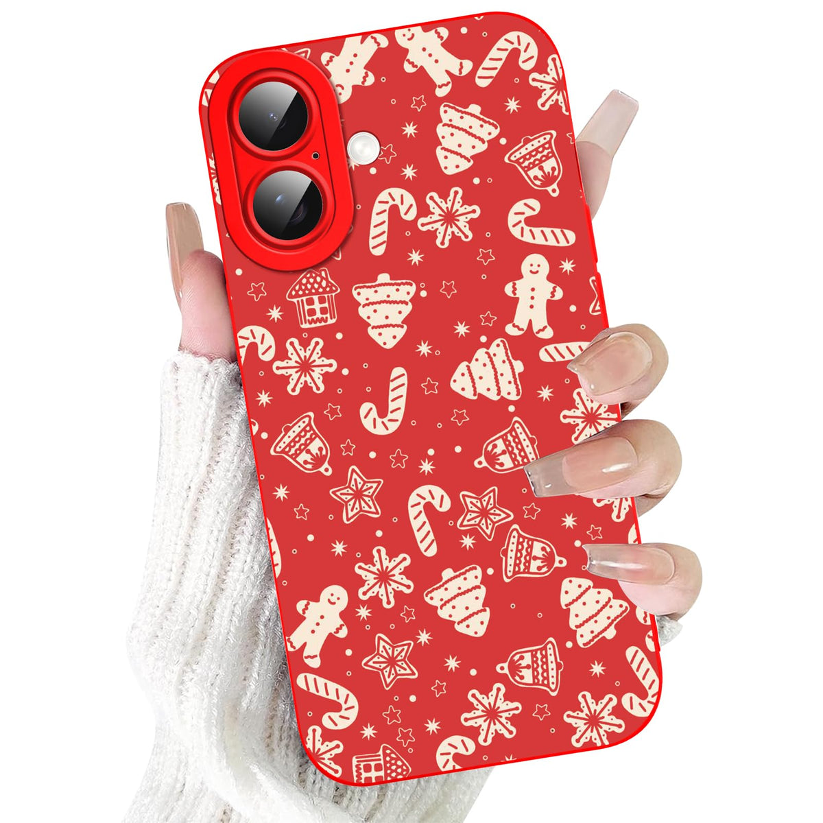 Merry Christmas Phone Case for iPhone 16 6.1，Cute Silicone Case with Xmas Tree Snowflakes, Elk Pattern，Soft Protective Shockproof Gifts for Girls Women Men Boys-Red White Snowflake