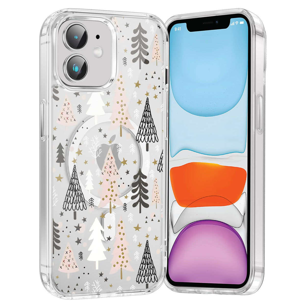 Merry Christmas Snowflake Phone Case for iPhone 13 / iPhone 14 Xmas Clear Magnetic Case 6.1", Compatible with Magsafe, Cute Winter Pattern Design Cover Shockproof Soft TPU Funda for Girl Women