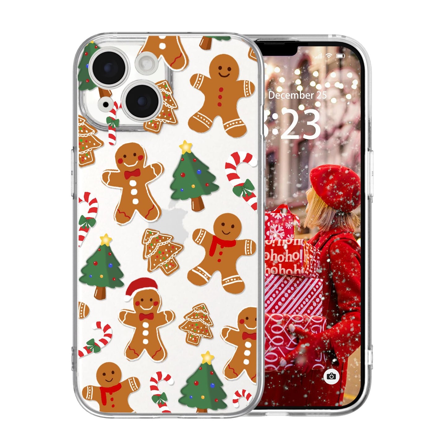 for iPhone 16 Christmas Case Cute Xmas Tree Clear - Gingerbread Man | Xmas Santa Girly Women Girls Kids Snowflakes Candy Winter Holiday Festival Gifts Trendy Soft Protective Cover