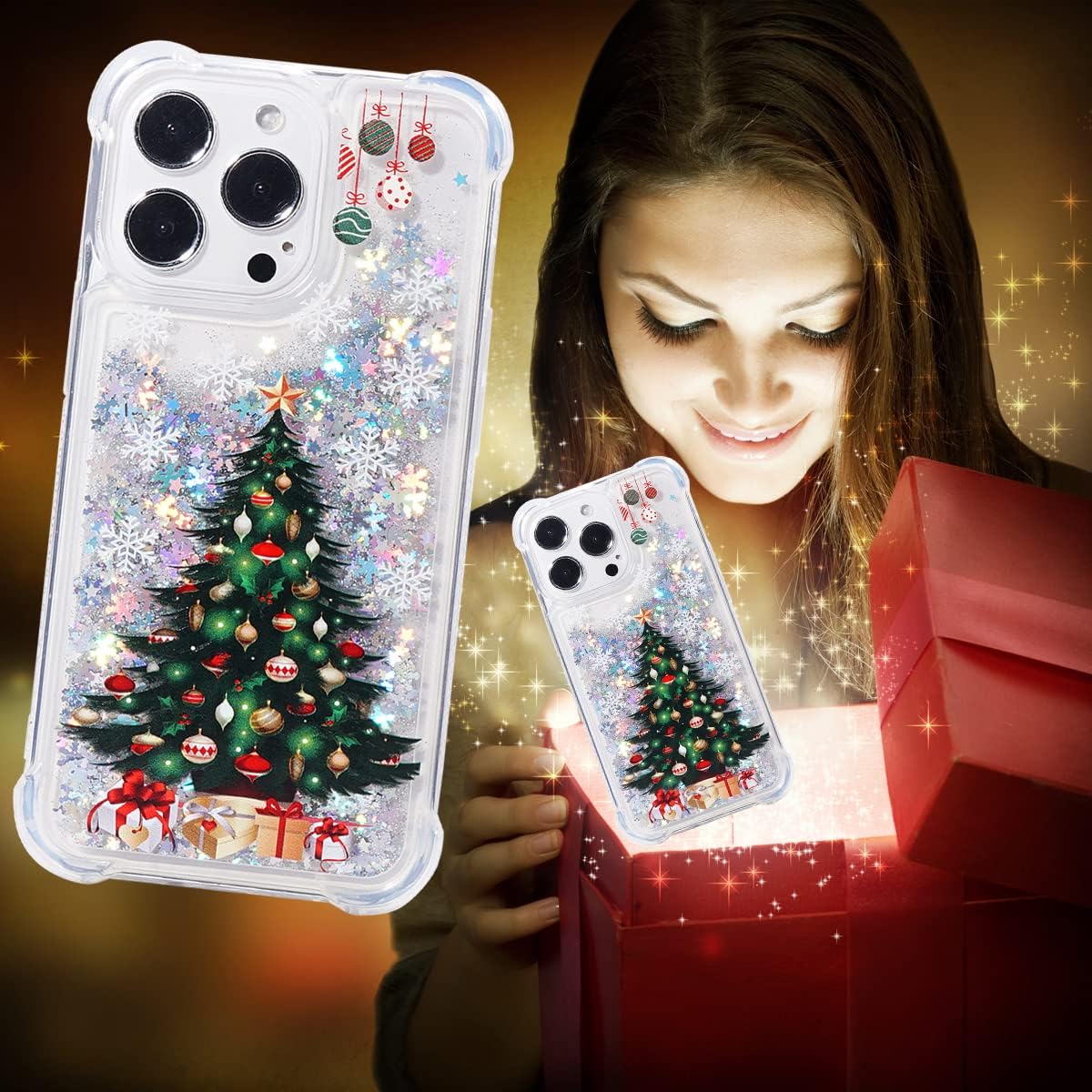 Glitter Christmas Case Compatible with iPhone 14 Pro Glitter Case Christmas Tree Clear Soft TPU Rubber Bumper Girly Women Cute Liquid Holiday Case for iPhone 14 Pro 6.1 inch (Christmas Tree)