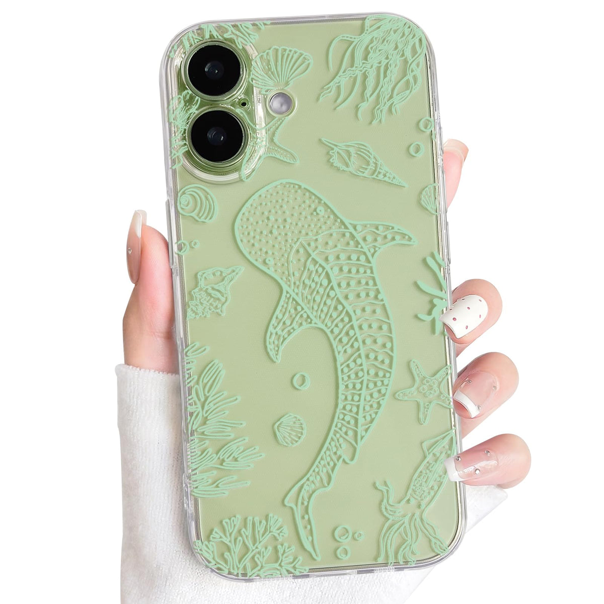 NITITOP Compatible with iPhone 15 Case Clear Sea - White Turtle | Cute, Shell whale ocean animal, For women men girls boys, Slim, Soft TPU, Shockproof