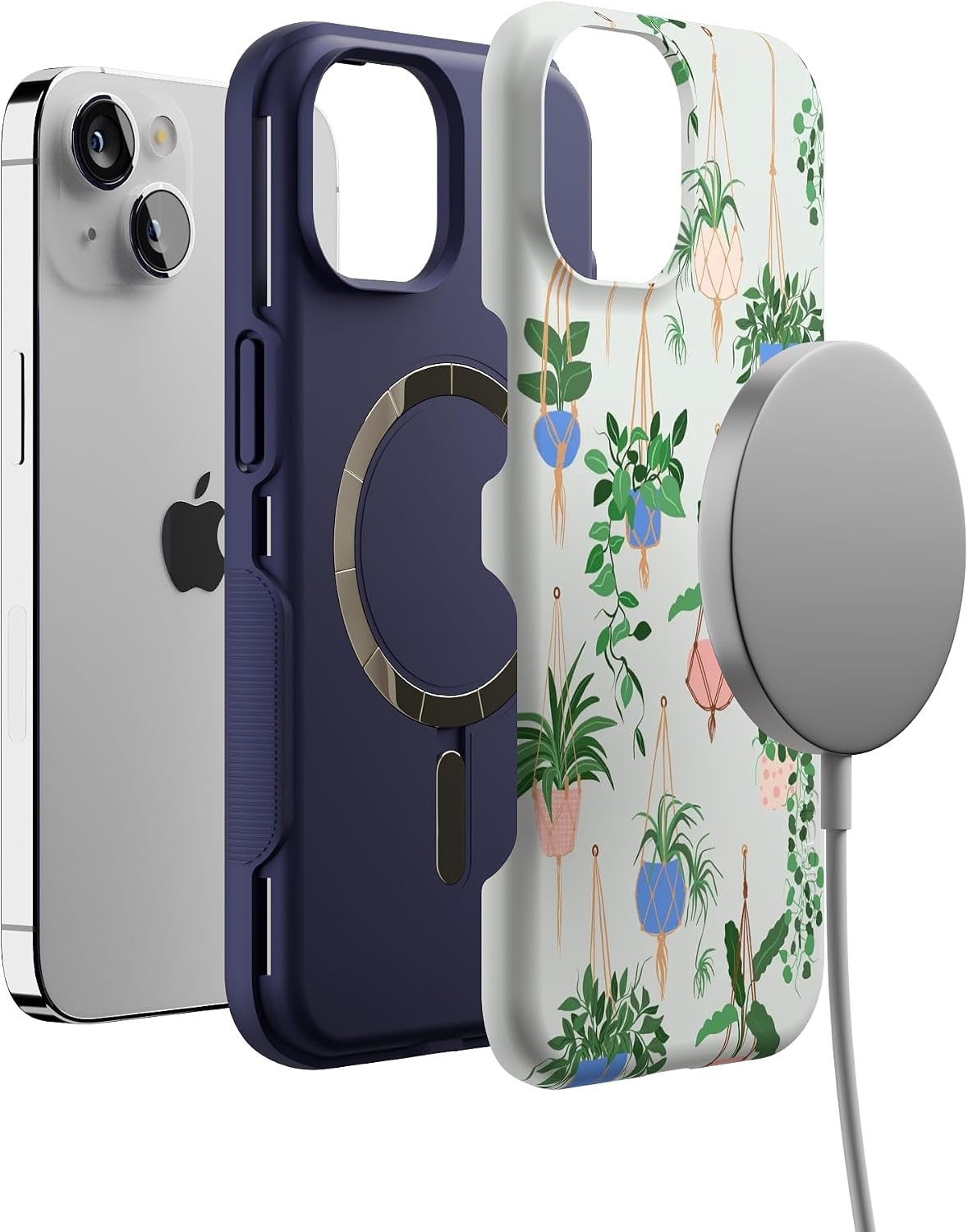 Casely iPhone 14 Case | Hanging Around | Potted Plants Floral | Bold Protective Design | Compatible with MagSafe