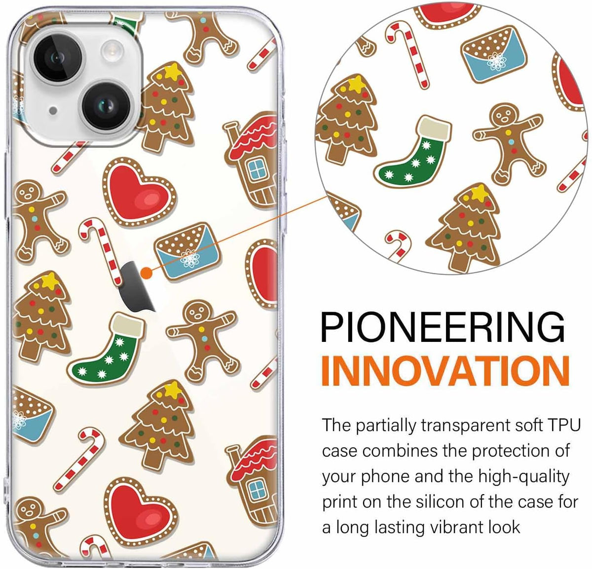 2 Pack Clear Christmas Phone Case for iPhone 13/14 6.1 inches, Cute Cookies Candy Canes Yellow-Resistant Protective Soft Slim Shockproof Xmas TPU Bumper Cover for Girls Woman Men