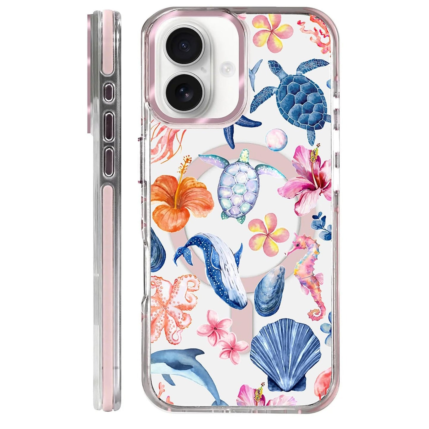 for iPhone 15 Case,Compatible with MagSafe,The Transparent TPU Silicone Protects The Phone Case from Drops, Slips and Fingerprints.Blue Ocean Whale Shark Octopus Turtle Collage