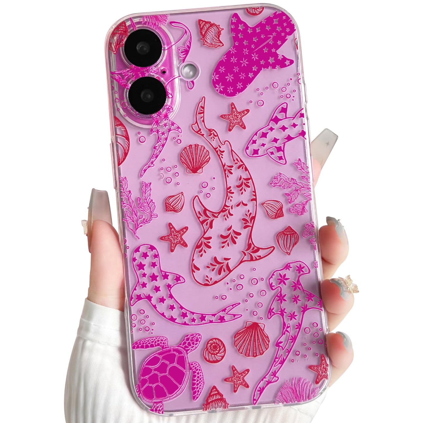 NITITOP Compatible with iPhone 16 Case Clear Sea - White Turtle | Cute, Shell whale ocean animal, For women men girls boys, Slim, Soft TPU, Shockproof