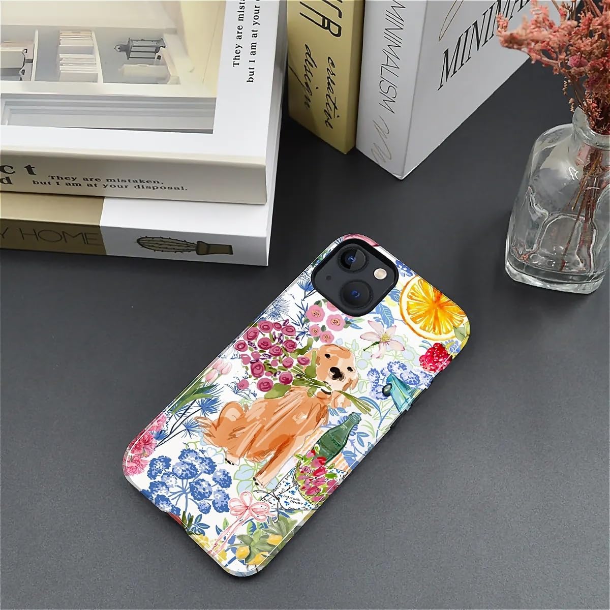 for iPhone 13/14 Case,Hybrid 2-Layer Hard Shell + Silicone Protective Case -Resistant Shockproof- Ally's Dog's Cute College Summer Flower Collage
