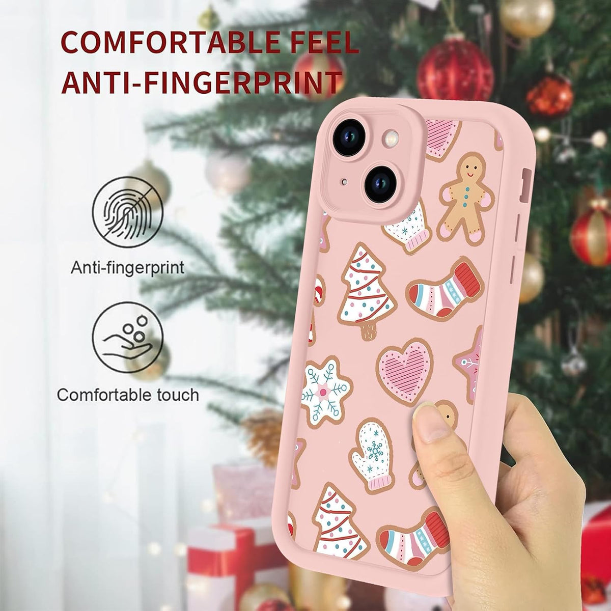 Christmas Phone Case for iPhone 14 6.1", Cute Christmas Tree Gingerbread Man Snowflake Pattern Gifts Case, Pink Aesthetic Protective Shockproof Silicone Cover for Women Girls Men -Pink Snowflakes