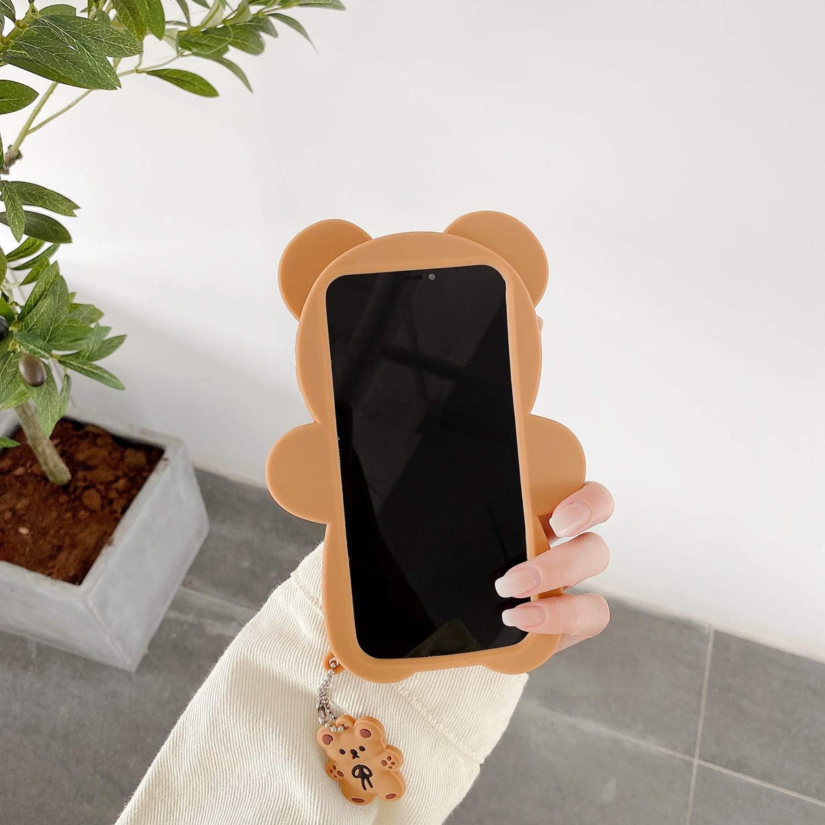 Yatchen Bear Case Compatible with iPhone 16,Kawaii Phone Cases Cute 3D Cartoon Teddy Bear with Keychain Women Girls Soft Silicone Shockproof Cover for iPhone 16