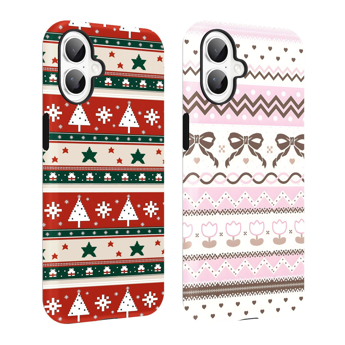 2 Pack Merry Christmas Tree Phone Case for iPhone 13 / iPhone 14 Case 6.1", Cute Xmas Snowflake Pattern Design Phone Cover Hard PC Shockproof Soft TPU Matte Protection Funda for Girls Women