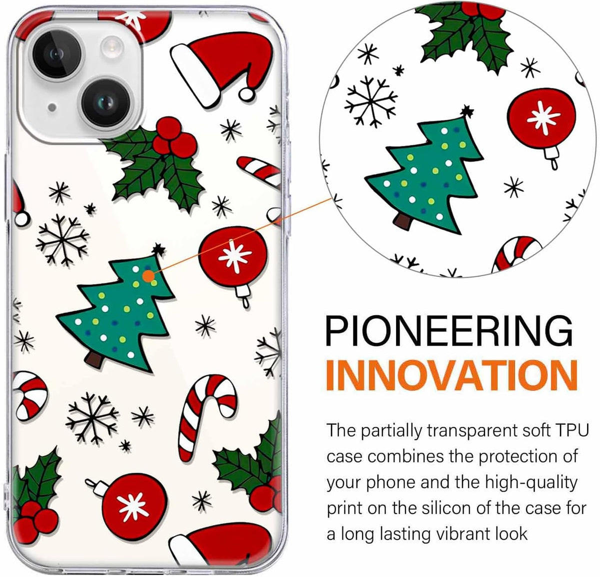 2 Pack Clear Christmas Phone Case for iPhone 13/14 6.1 inches, Cute Cookies Candy Canes Yellow-Resistant Protective Soft Slim Shockproof Xmas TPU Bumper Cover for Girls Woman Men