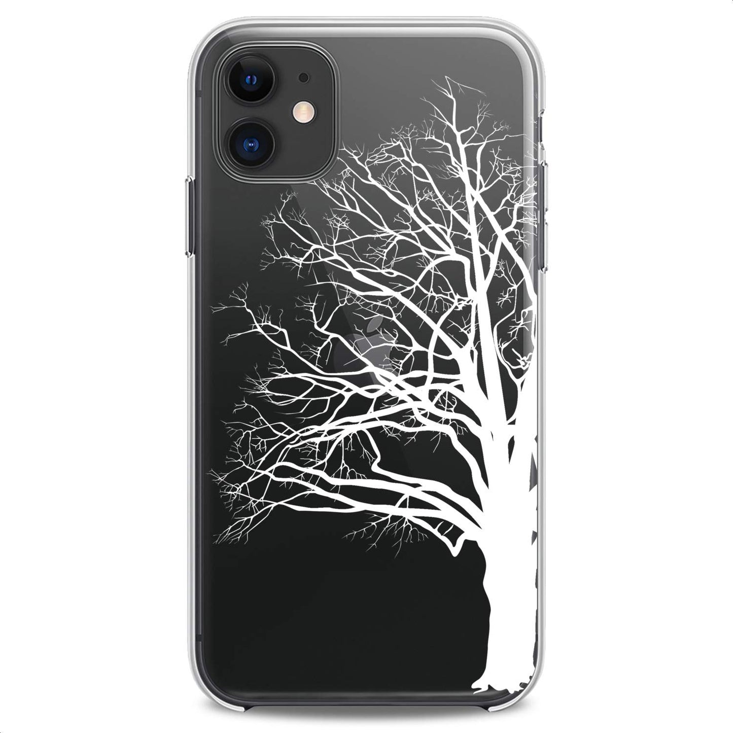 TPU Case Compatible with iPhone 16e 15 14 13 12 11 Pro Max Plus Mini Xs Xr X 8 7 6 5 SE Slim Shadow Plants Lovely Phone Nature Flexible Silicone Print Modern Art Design Trees Cute Clear White