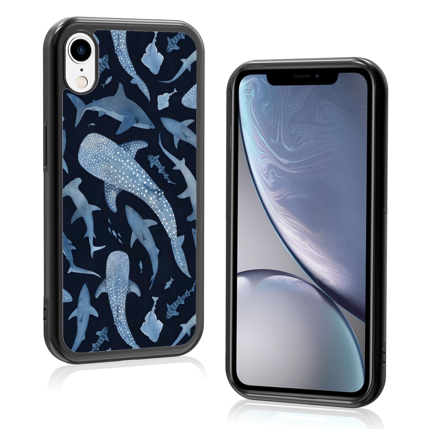 Cute Blue Shark Aesthetic Phone Case for iPhone 14 & 13 Case for Women Teen Girls Kids Girls -6.1Inch