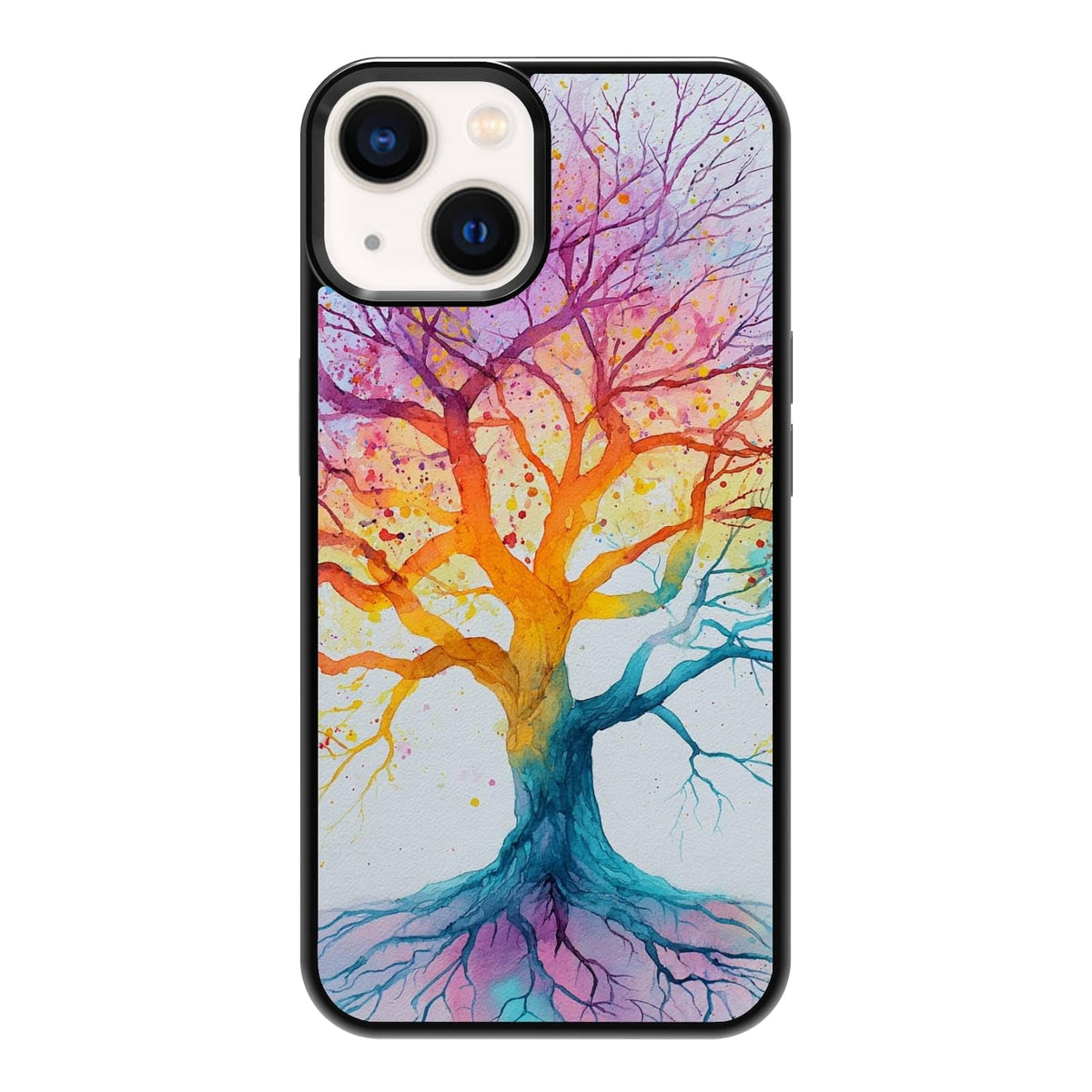 Four Seasons Tree of Life Watercolor Nature Phone Case, Shockproof Protective Cover for iPhone 11 12 13 14 15 16 17 Pro Max Plus Mini XR 7 8 SE