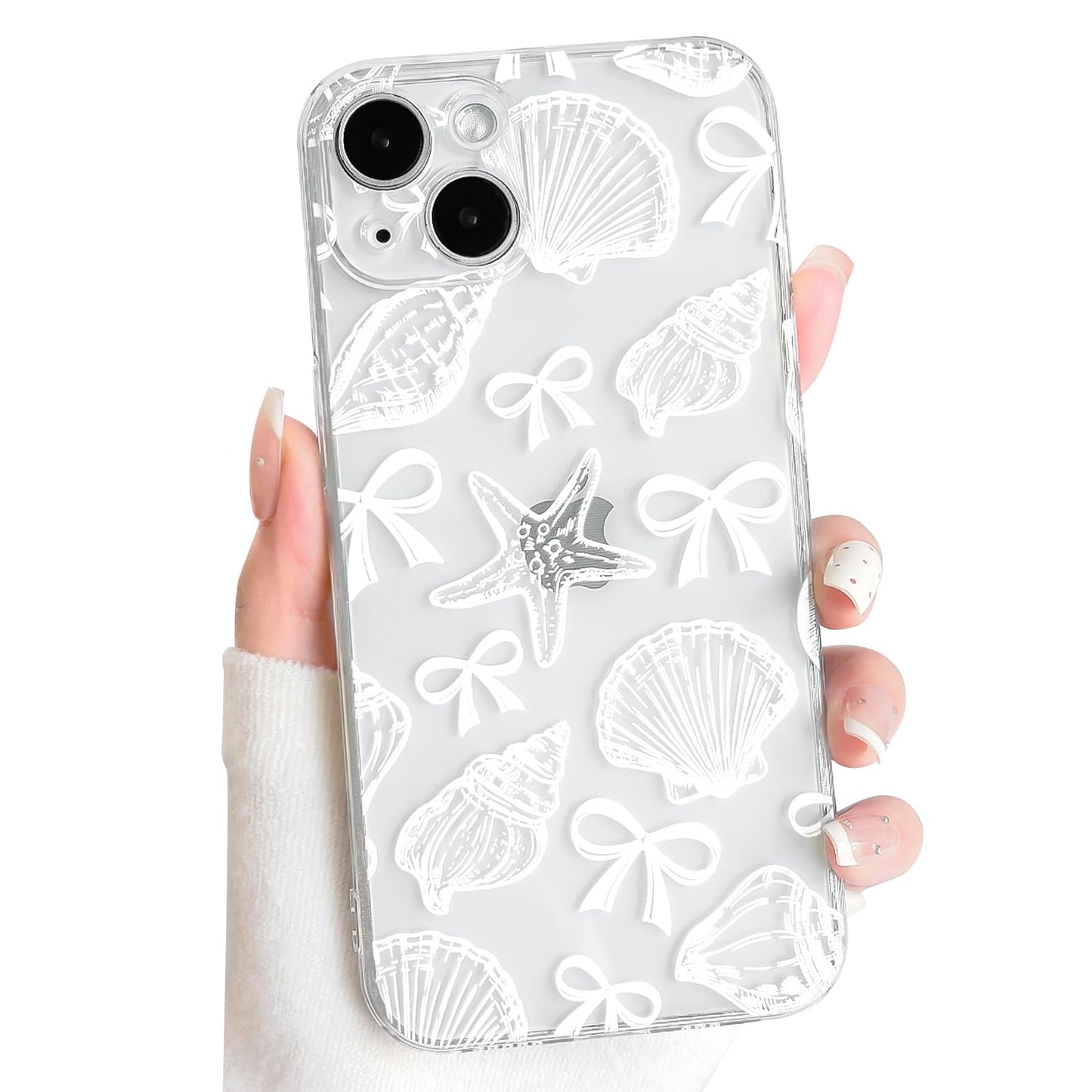 NITITOP Compatible with iPhone 16 Case Clear Sea - White Turtle | Cute, Shell whale ocean animal, For women men girls boys, Slim, Soft TPU, Shockproof
