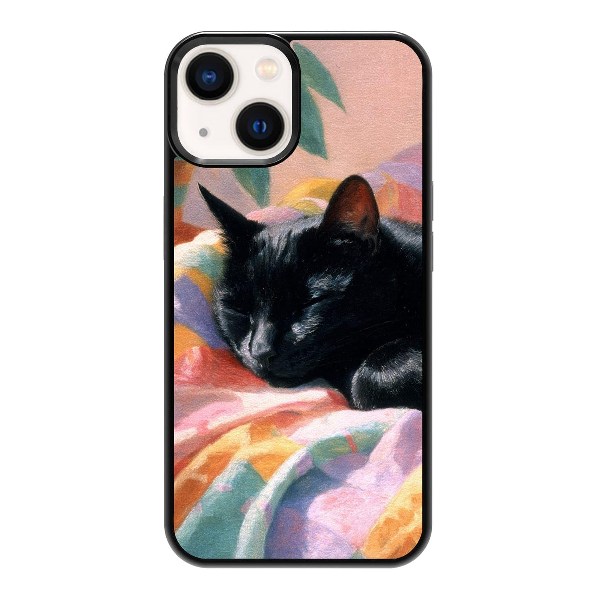 Lush Tropical Monstera Leaves Black Cat Botanical Art Phone Case, Shockproof Protective Cover for iPhone 11 12 13 14 15 16 17 Pro Max Plus Mini XR 7 8 SE