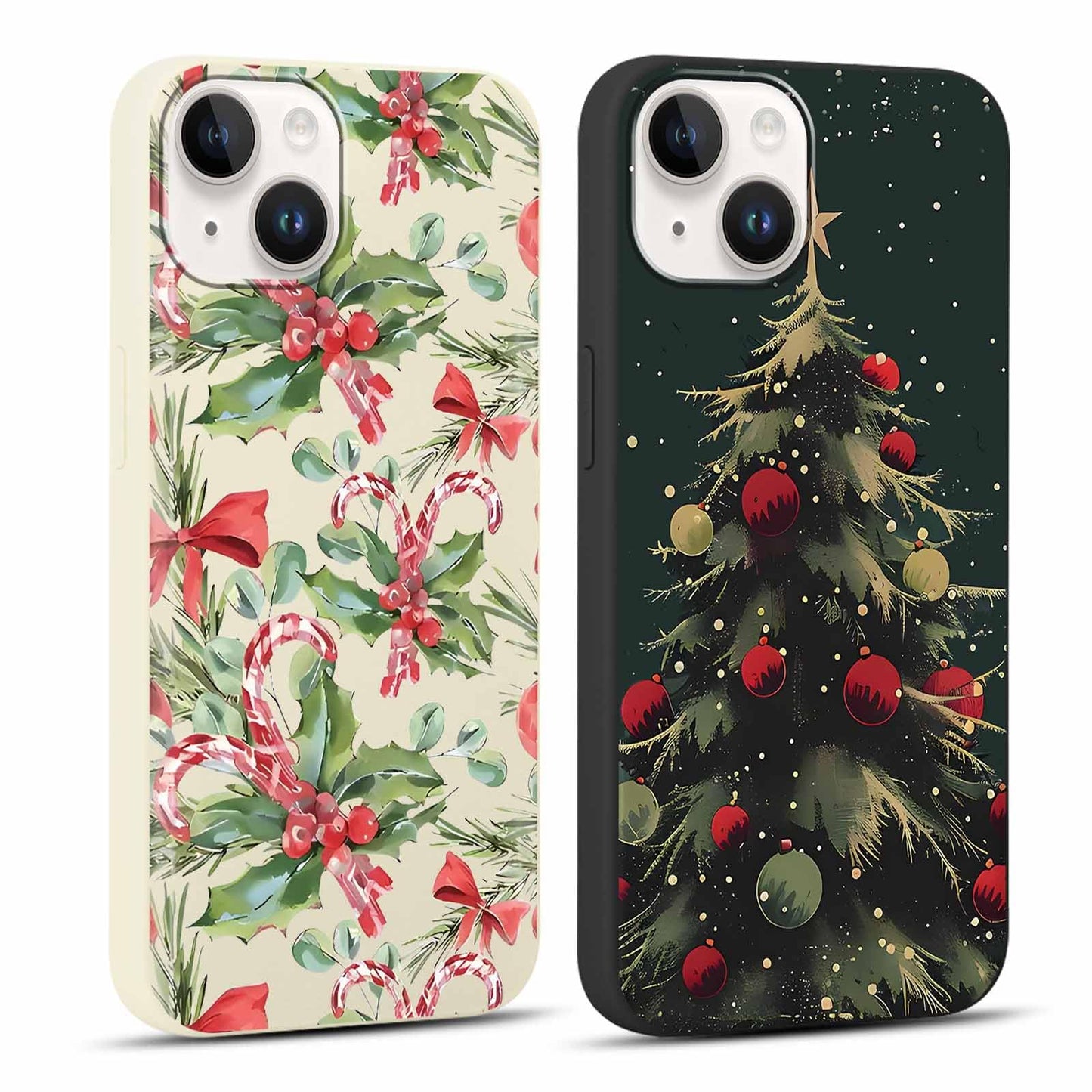 2 Pack Merry Christmas Phone Case for iPhone 16 6.1", Cute Xmas Christmas Tree Pattern Case with Candy Design Christmas Decorations Gifts Shockproof Soft Silicone Cover for Girl Women