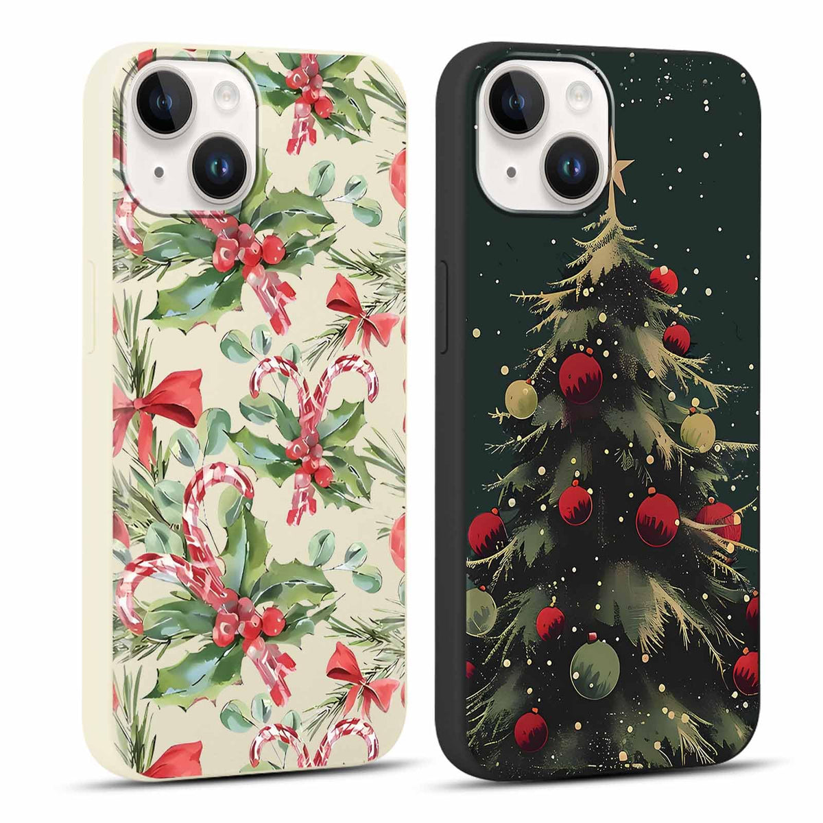 2 Pack Merry Christmas Phone Case for iPhone 13 / iPhone 14 6.1", "Cute Xmas Tree Pattern Case with Candy Design Christmas Decorations Gifts Shockproof Soft TPU Cover for Girl Women
