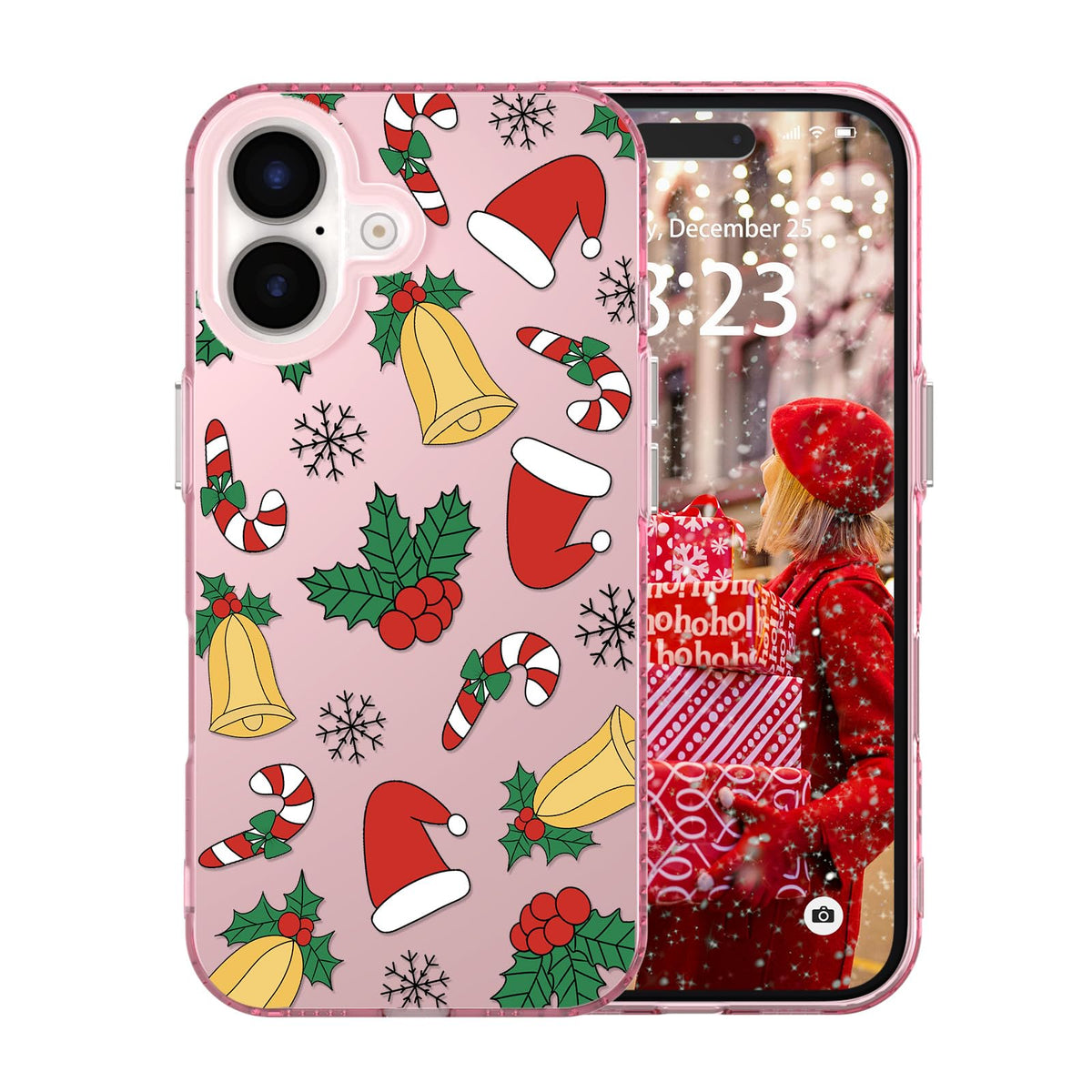 for iPhone 16 Plus Christmas Case Cute - Gingerbread Man/Pink | Gingerbread Man Tree Girly Women Girls Kids Snowflakes Candy Winter Holiday Festival Gifts Trendy Glossy Protective Cover