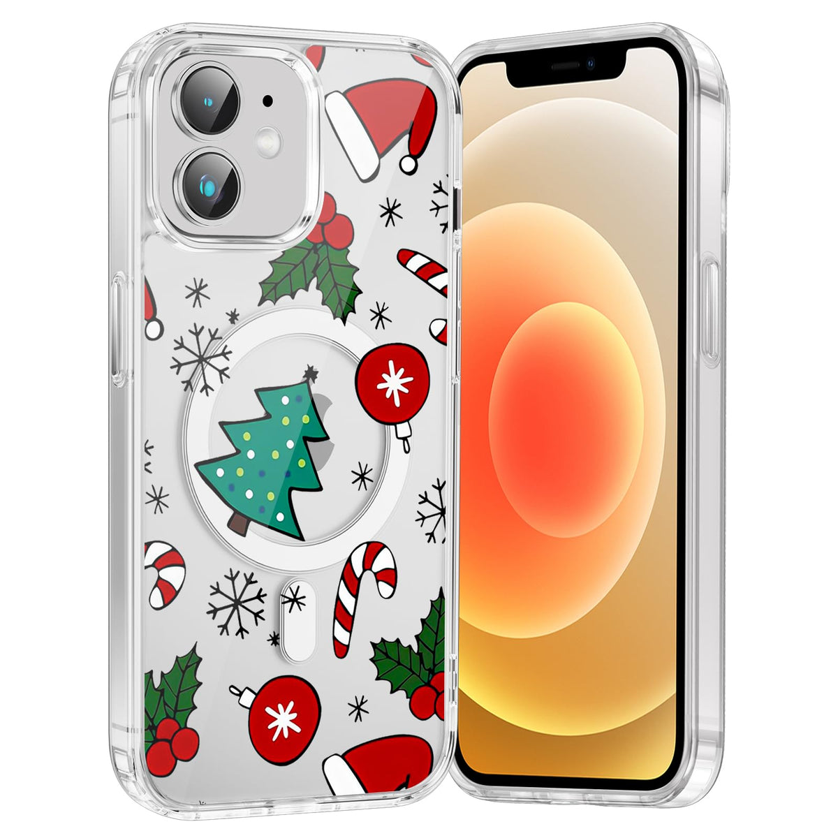 Merry Christmas Snowflake Phone Case for iPhone 13 / iPhone 14 Xmas Clear Magnetic Case 6.1", Compatible with Magsafe, Cute Winter Pattern Design Cover Shockproof Soft TPU Funda for Girl Women