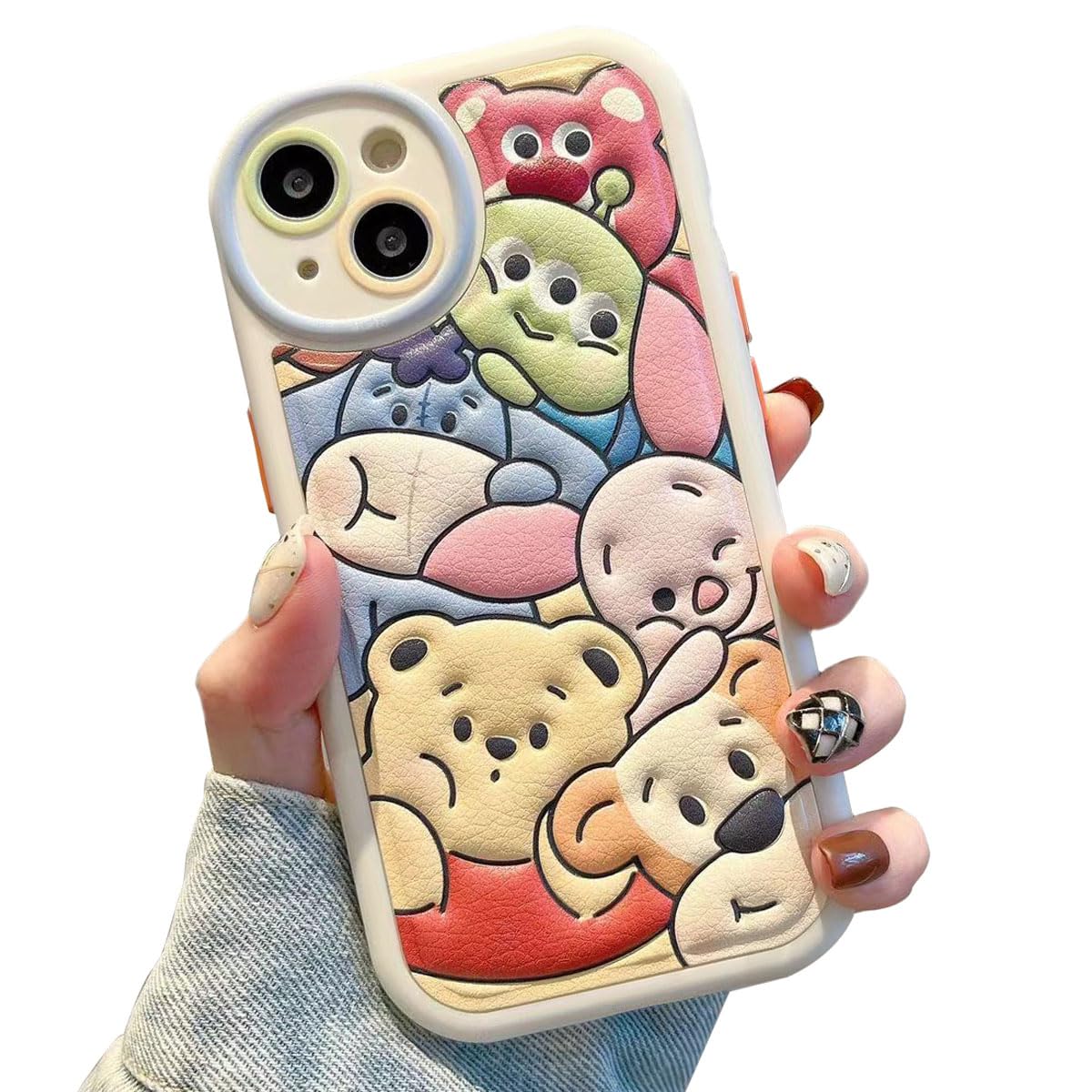Compatible with iPhone 16 Pro Cute Case, Kawaii Phone Case TPU Leather Cute Bear Cartoon case Soft Rubber Shockproof Protective for iPhone 16 Pro Case Cover for Women Girls