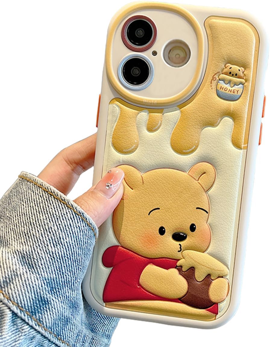 Compatible with iPhone 17 Cute Case, Kawaii Phone Case TPU Leather Cute Bear Cartoon case Soft Rubber Shockproof Protective for iPhone 17 Case Cover for Women Girls