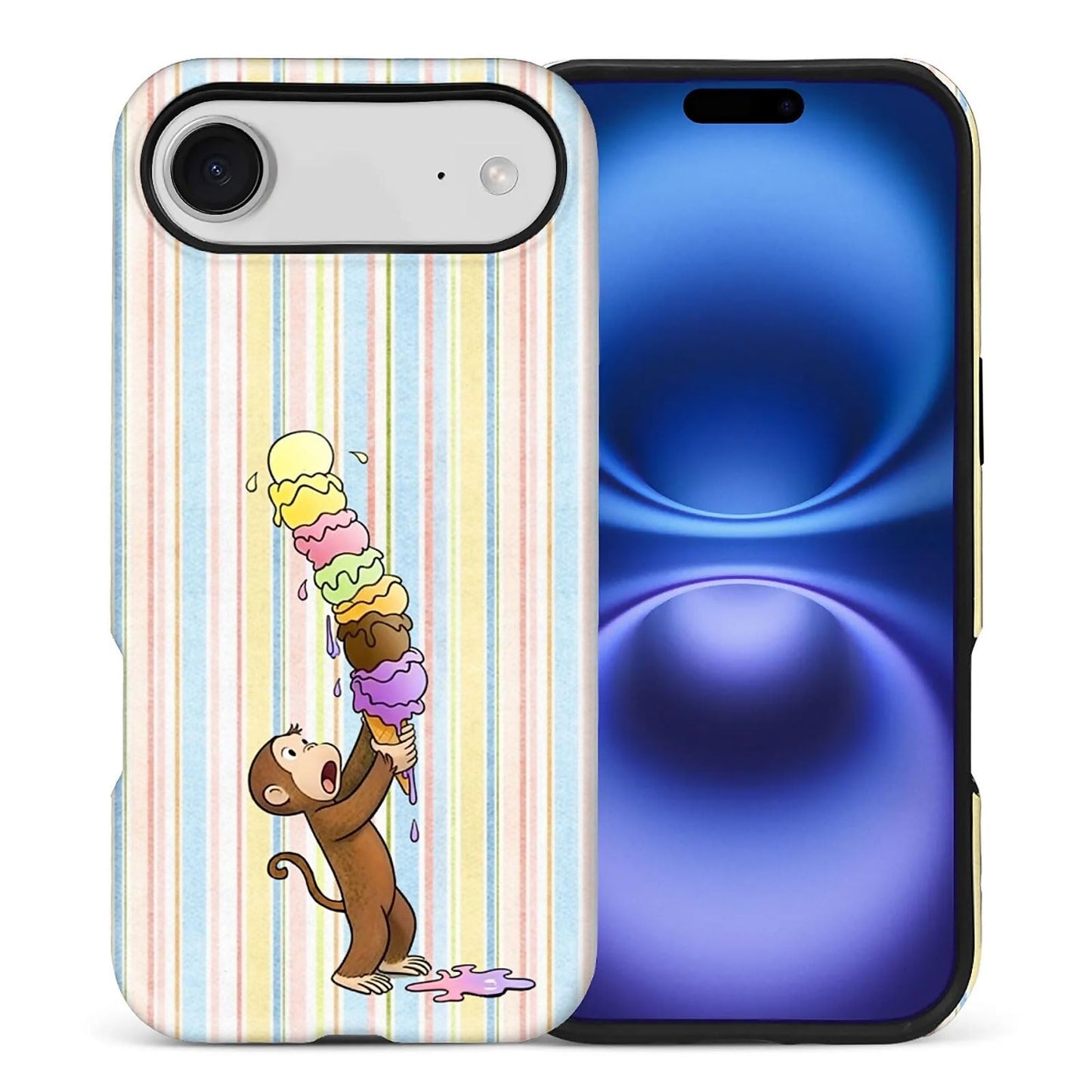 for iPhone 15 Pro Case,Hybrid 2-Layer Hard Shell + Silicone Protective Case -Resistant Shockproof- A Naughty Cat with Blue Stripes Eating Fish