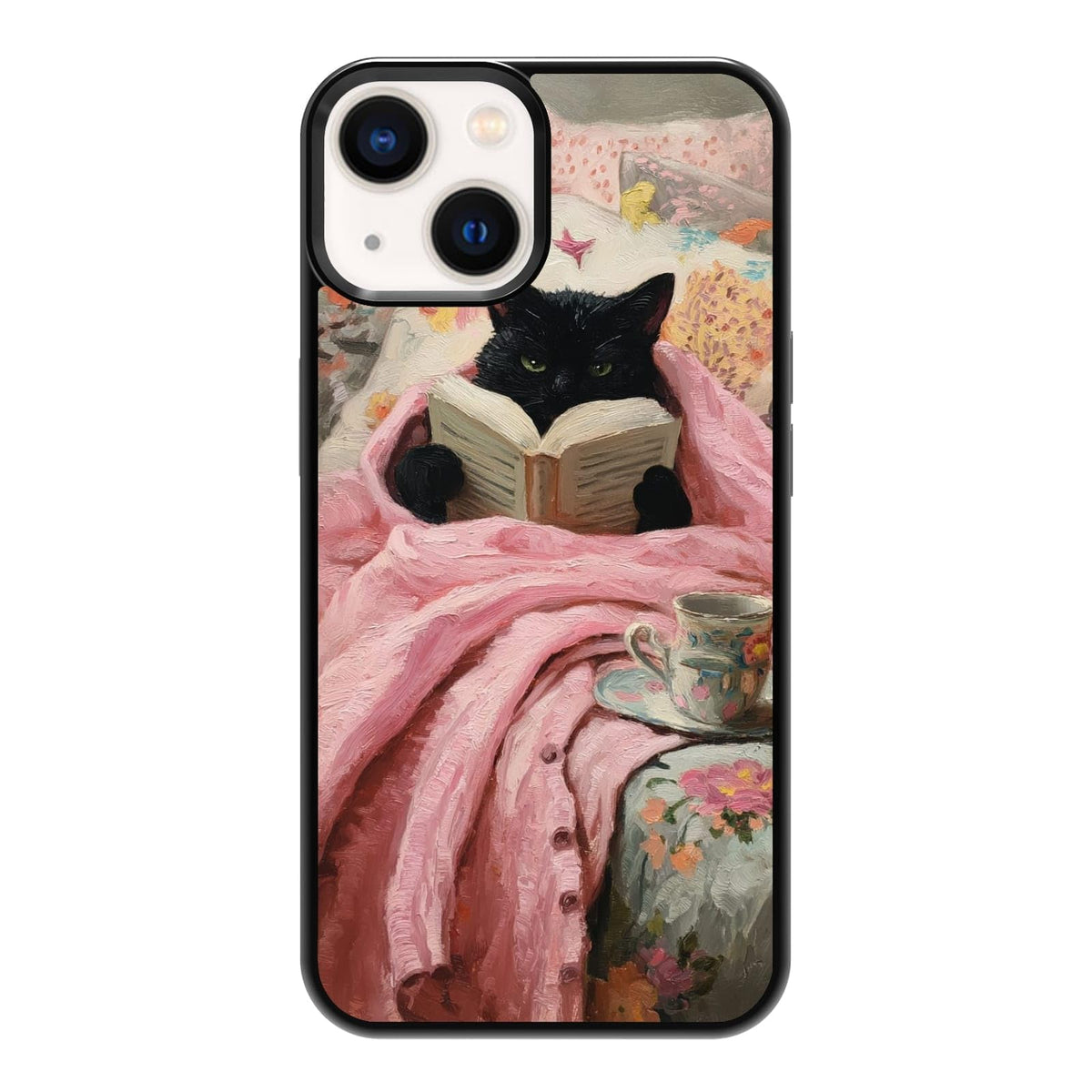 Lush Tropical Monstera Leaves Black Cat Botanical Art Phone Case, Shockproof Protective Cover for iPhone 11 12 13 14 15 16 17 Pro Max Plus Mini XR 7 8 SE