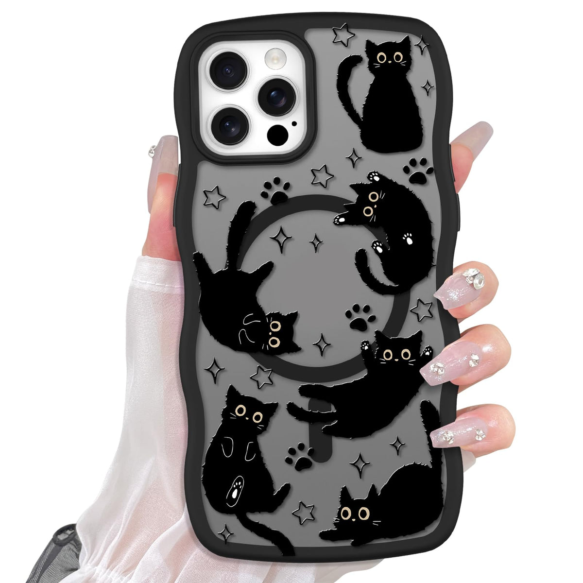 Cute Magnetic Case for iPhone 14 Case, Black Cats Pattern | Compatible with MagSafe, Soft Bumper Hard Back Kawaii Animal Aesthetic Protective Phone Cover Design for Women Girls Boys
