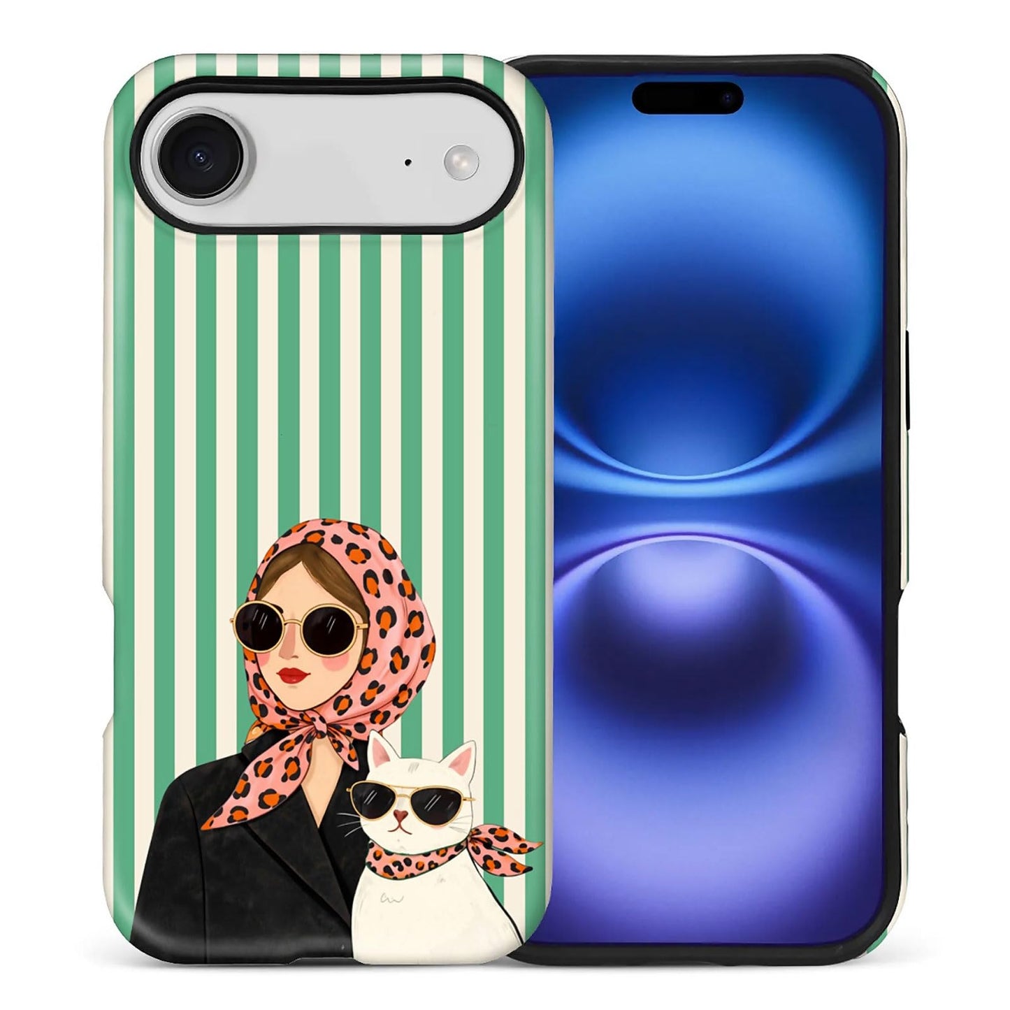 for iPhone 15 Case,Hybrid 2-Layer Hard Shell + Silicone Protective Case -Resistant Shockproof- A Naughty Cat with Blue Stripes Eating Fish