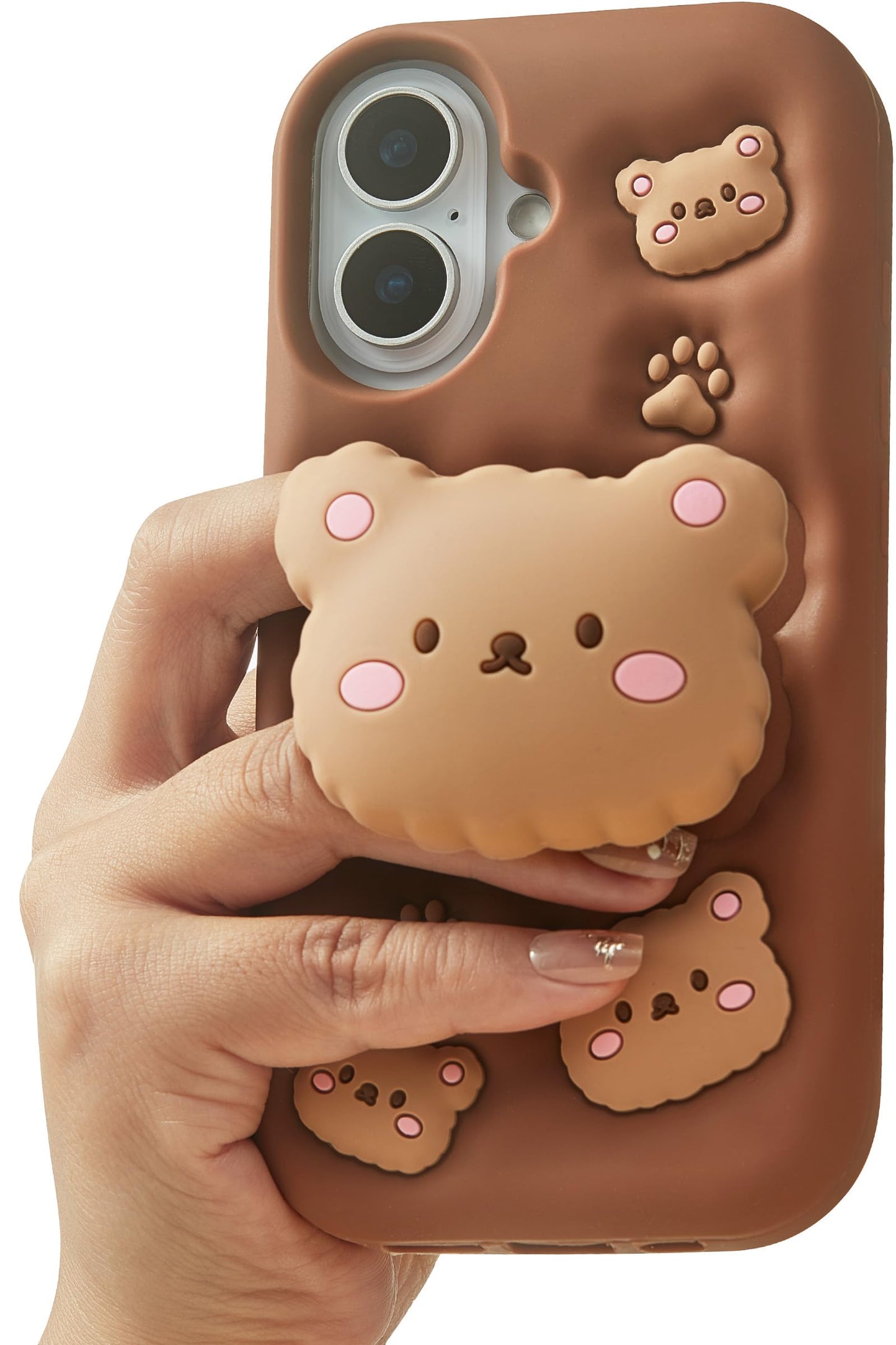 for iPhone 17 Case, Kawaii Teddy Bear Pop-Up Grip for Girls | Makes Mirror Selfies Sweeter, Cute Girly 3D Animal Style with Stand, Soft Silicone Drop Protection